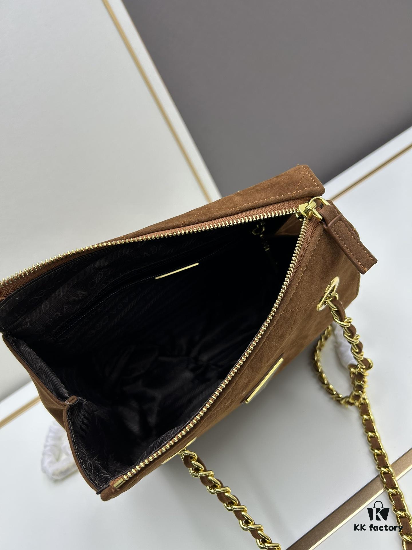 Prada Brown Suede Chain Shoulder Bag with Box - Daily Vintage