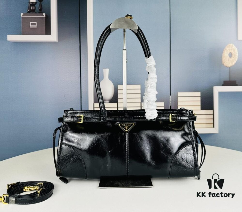6930b7da6e68136f4d9ae277 PRADA New Arrival: Vintage Style Top-Grain Leather Handbag in Black Waxed Finish, Model No. 426