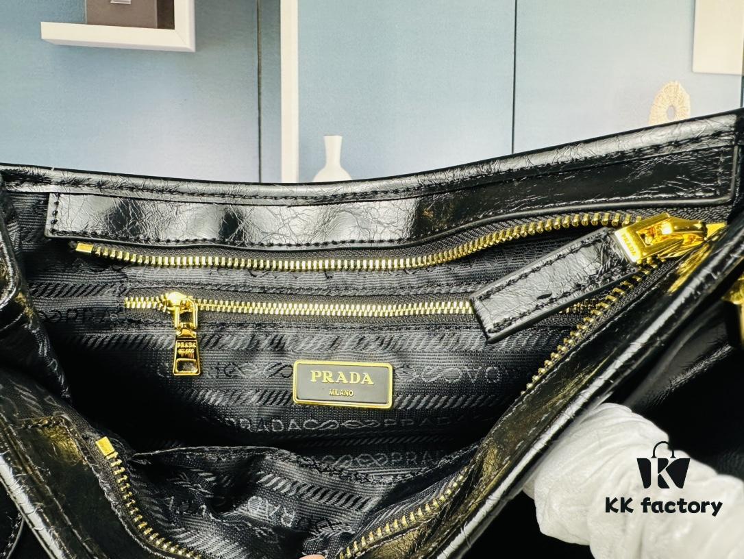 6930b7e16e68136f4d9ae286 PRADA New Arrival: Vintage Style Top-Grain Leather Handbag in Black Waxed Finish, Model No. 426