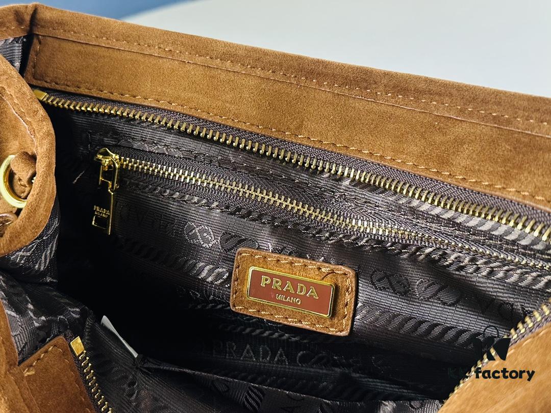 Matte Finish, Size 32x15x11, Model No. 2452 [PRADA New Arrival] Retro-Style Black Waxed Leather Handbag