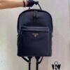 Prada Men's Black Parachute Nylon Backpack, Stylish Design with Inverted Triangle Logo, Lightweight, Spacious and Waterproof