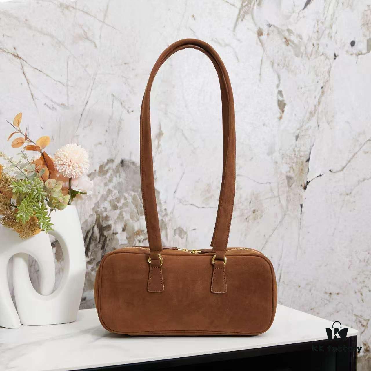 6930b8196e68136f4d9ae2ee Vintage Prada Suede Bag with Box and Long Handle, Retro Merlot Style