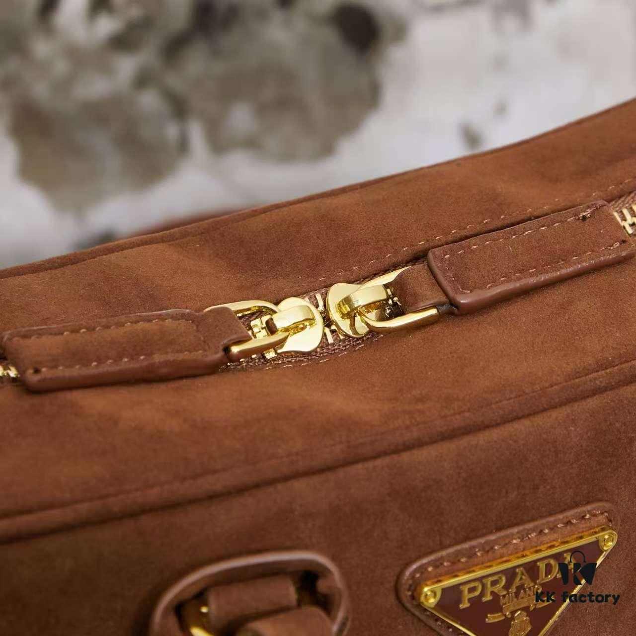 6930b81a6e68136f4d9ae2f0 Vintage Prada Suede Bag with Box and Long Handle, Retro Merlot Style