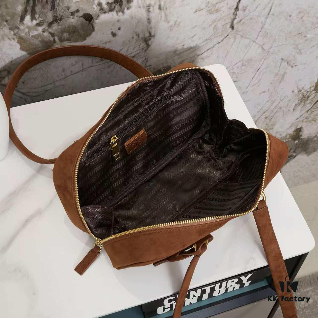 6930b81d6e68136f4d9ae2f5 Vintage Prada Suede Bag with Box and Long Handle, Retro Merlot Style