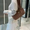 Vintage Prada Suede Bag with Box and Long Handle, Retro Merlot Style