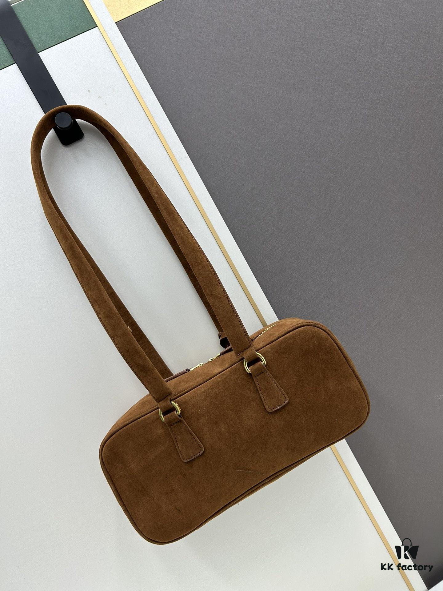 6930b8496e68136f4d9ae344 Vintage Prada Suede Bag with Box and Long Handle, Retro Merlot Style