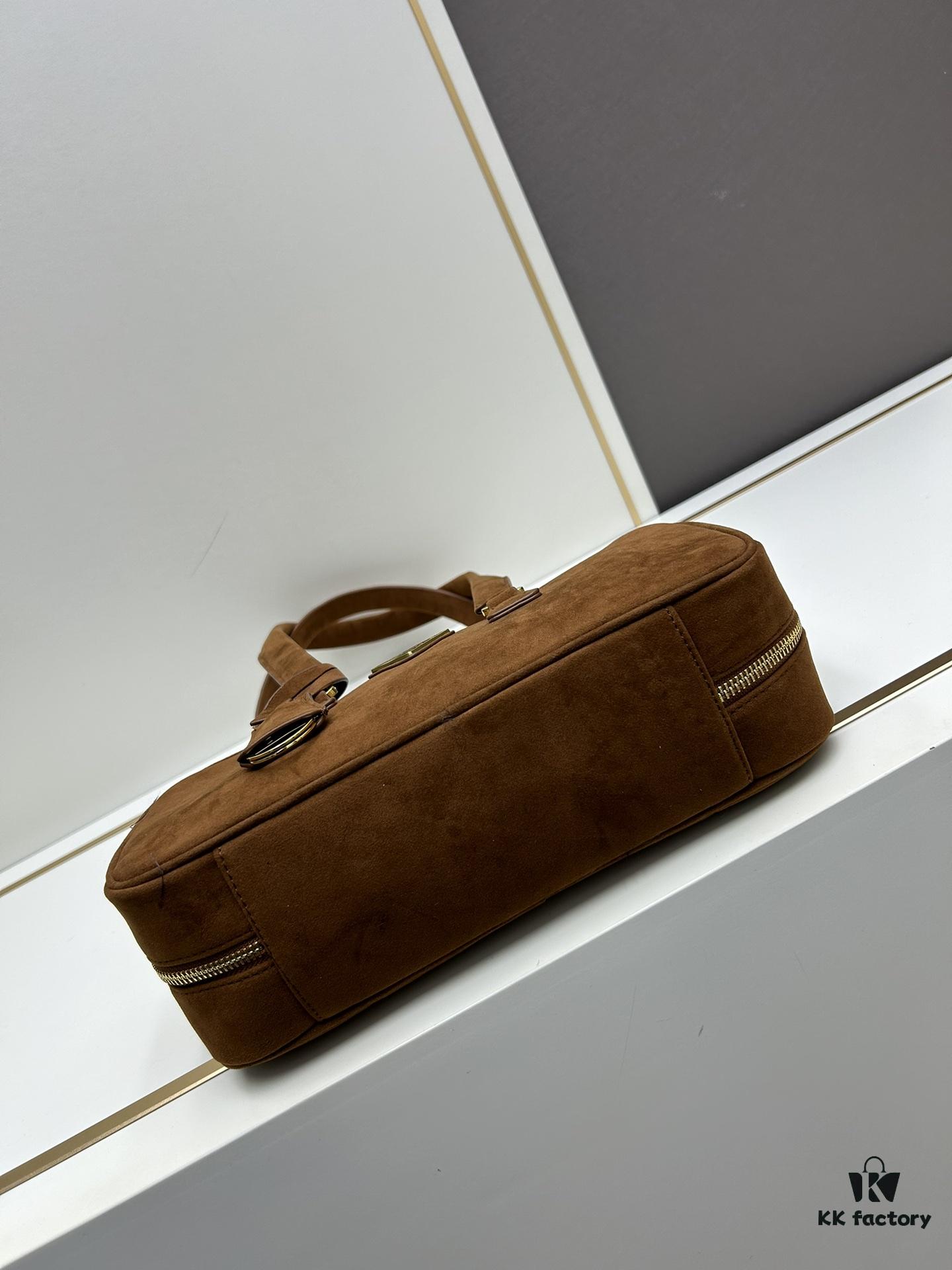 6930b84c6e68136f4d9ae346 Vintage Prada Suede Bag with Box and Long Handle, Retro Merlot Style