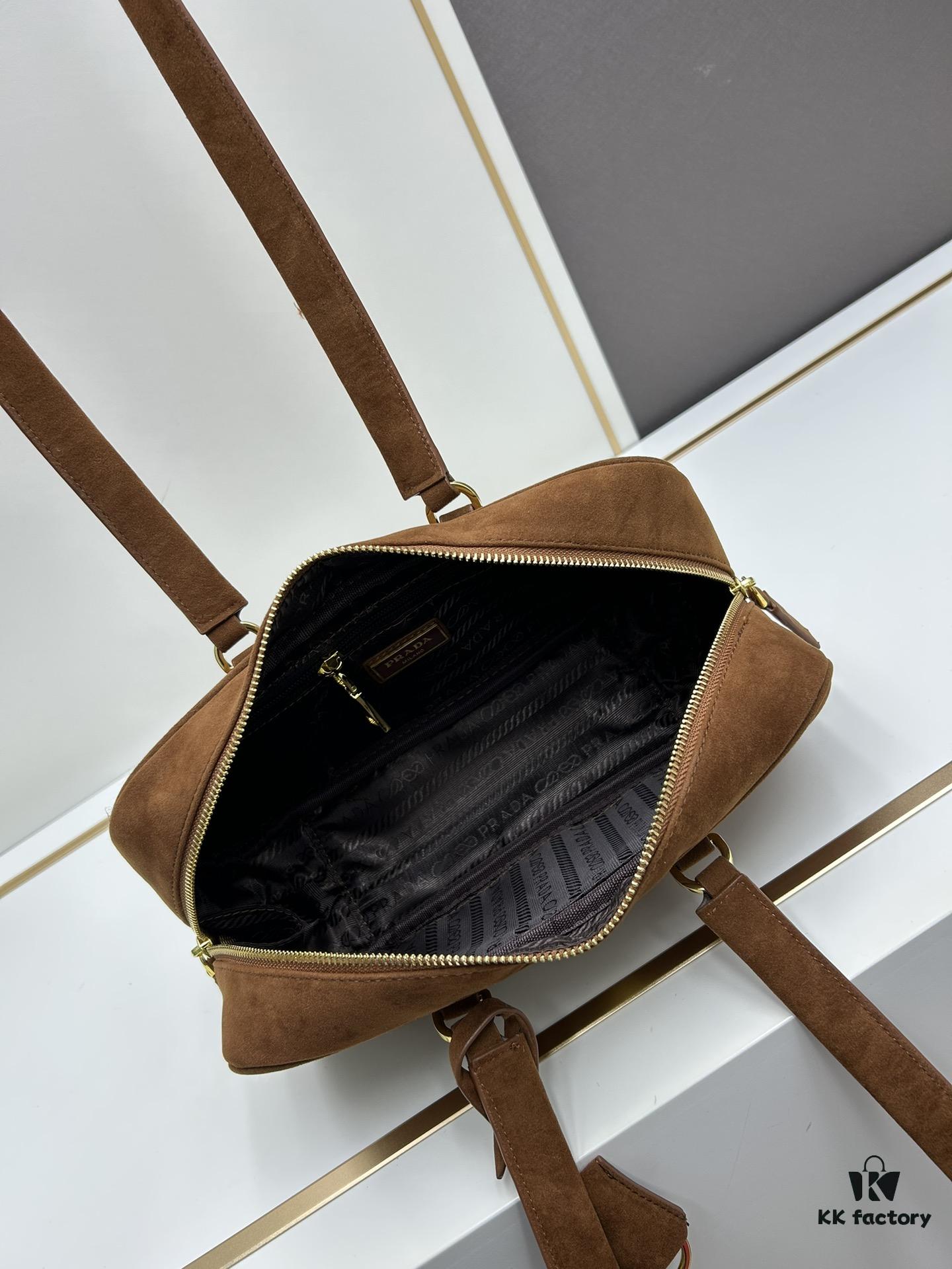 6930b84d6e68136f4d9ae347 Vintage Prada Suede Bag with Box and Long Handle, Retro Merlot Style