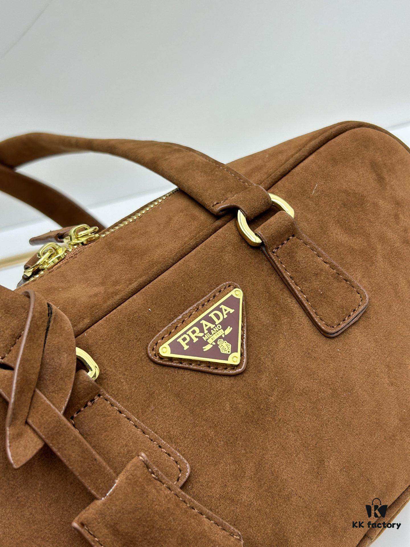 6930b84e6e68136f4d9ae34a Vintage Prada Suede Bag with Box and Long Handle, Retro Merlot Style