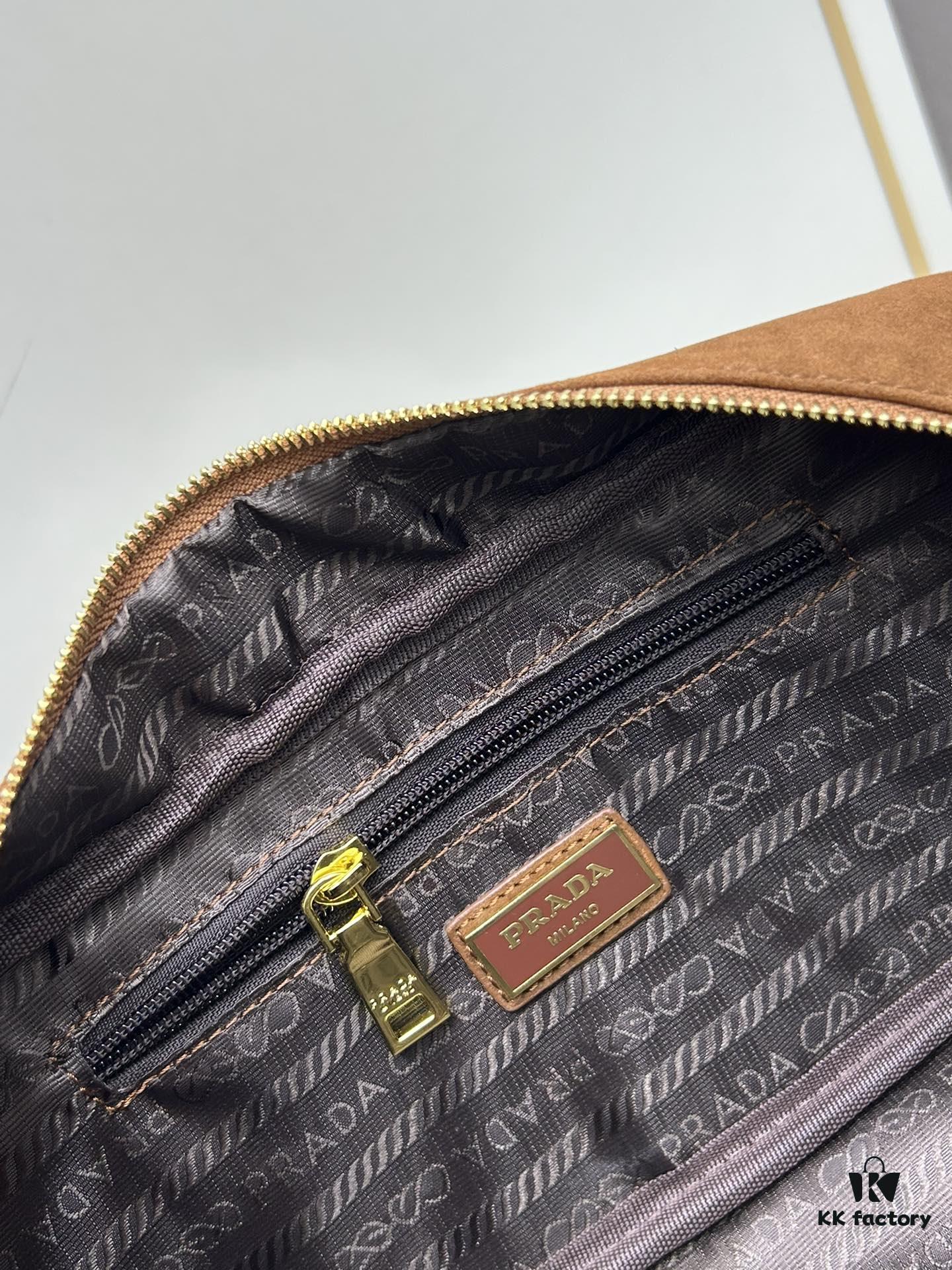 6930b84e6e68136f4d9ae34b Vintage Prada Suede Bag with Box and Long Handle, Retro Merlot Style