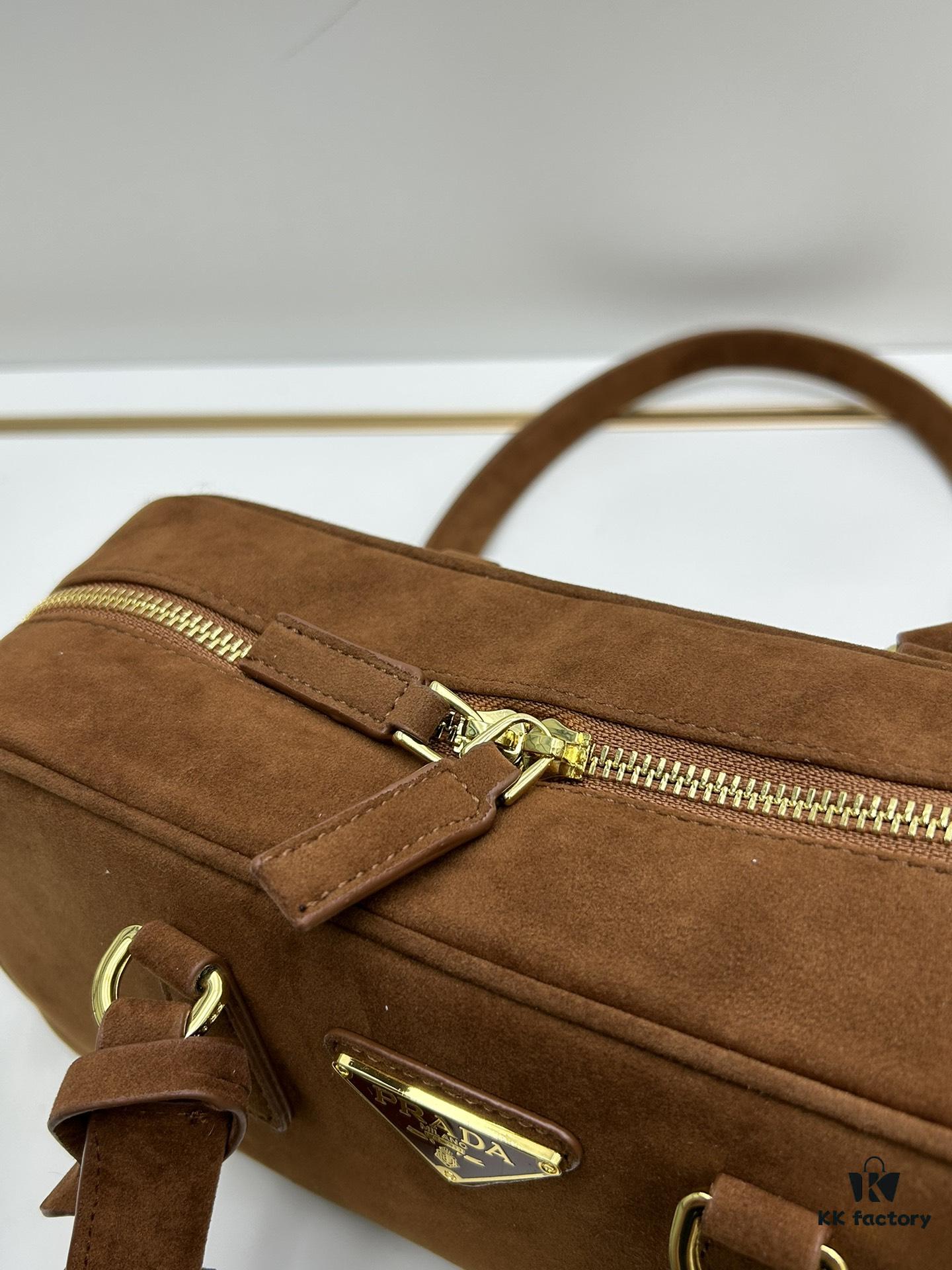 6930b84f6e68136f4d9ae34f Vintage Prada Suede Bag with Box and Long Handle, Retro Merlot Style