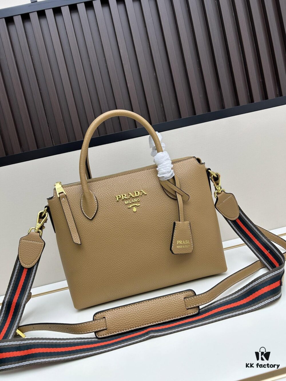 PRADA Classic Reissue Leather Bag with Dual Shoulder Straps, Calfskin with Jacquard Logo Lining, Gold-Tone Hardware, Removable Adjustable Leather and Colorful Fabric Straps