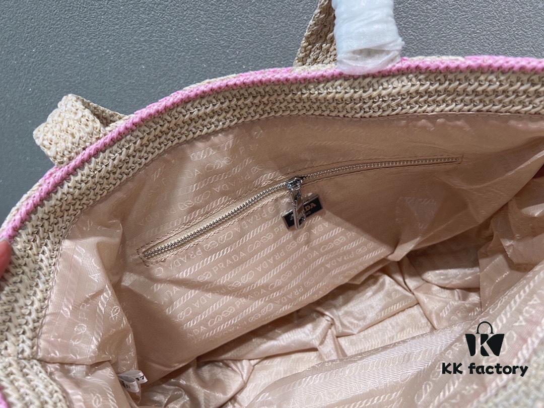 6930b92d6e68136f4d9ae4dc Prada Woven Straw Letter Bag in Black, Beige, Pink, Blue - Vacation Style Cute Handheld Bag with Triangular Logo