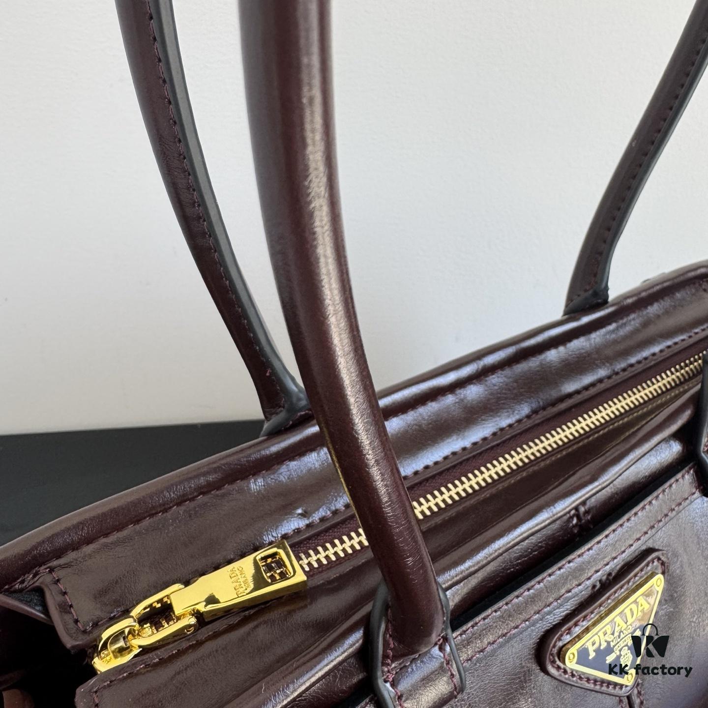 Prada Waxed Calfskin Handheld and Crossbody Bag