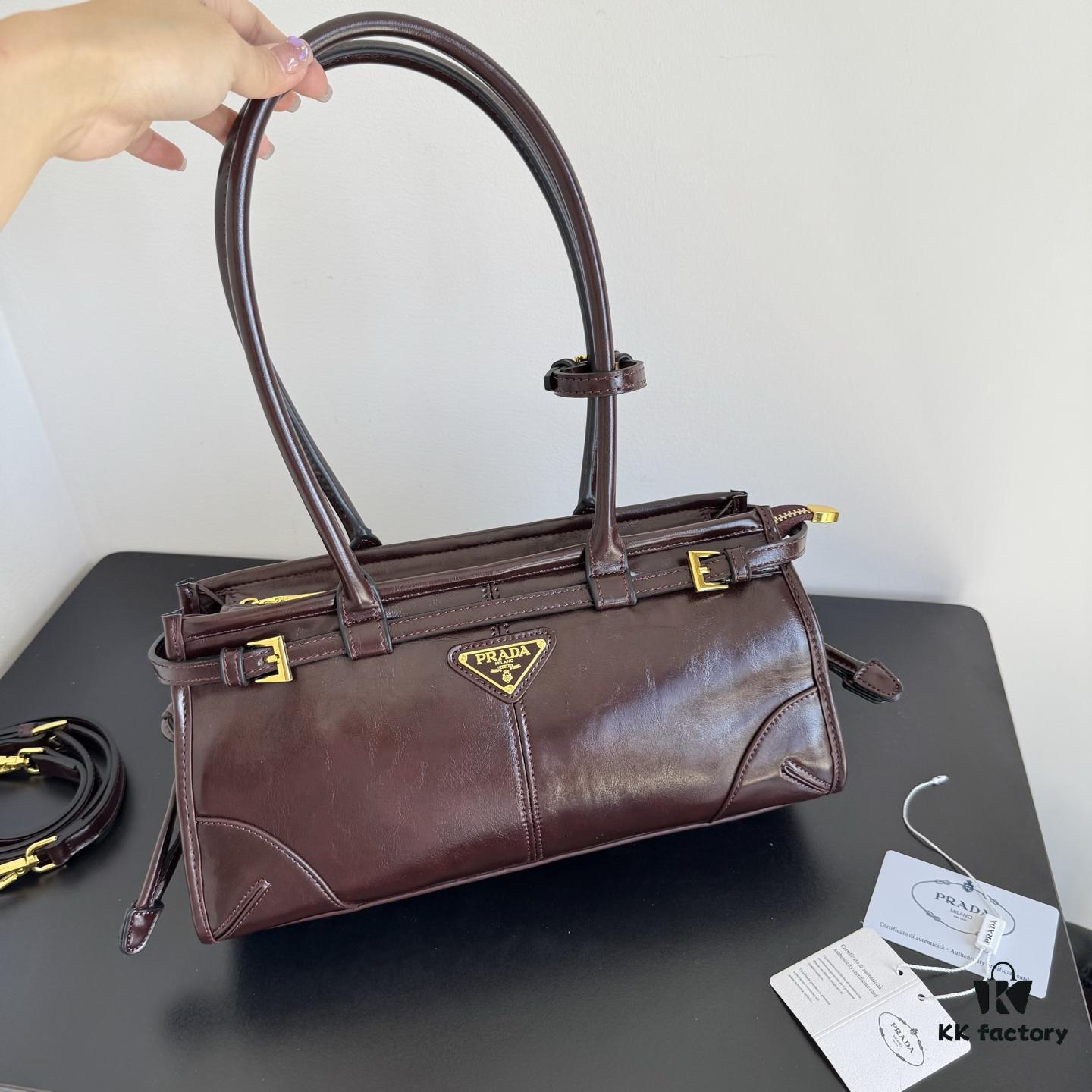 Prada Waxed Calfskin Handheld and Crossbody Bag