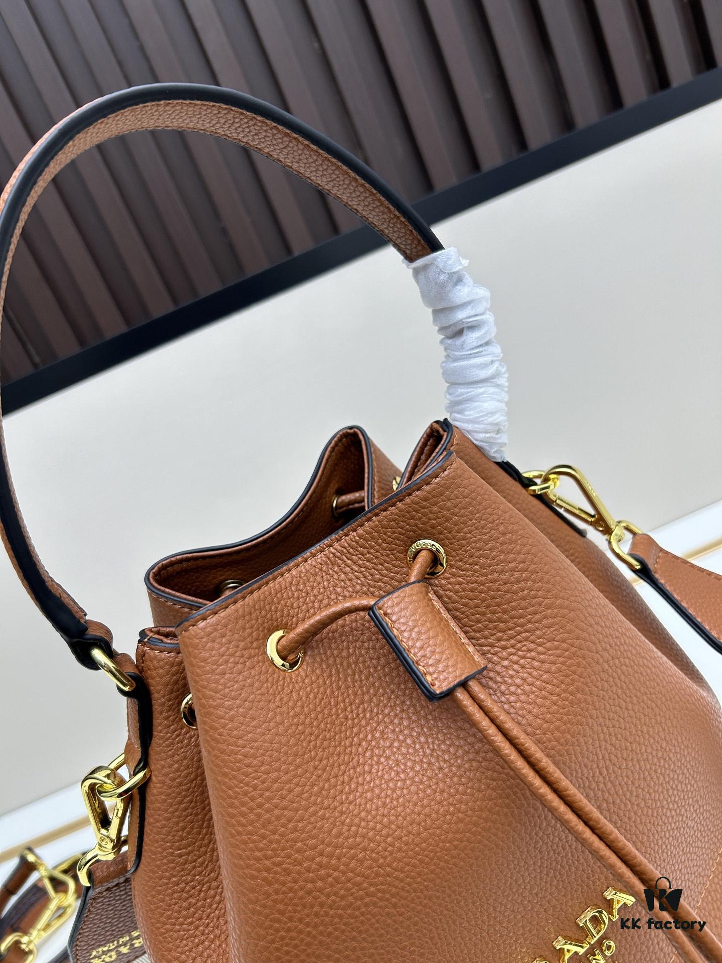 6930b9666e68136f4d9ae535 Prada New Arrival, Calfskin Leather with Pebbled Texture, Comes with Two Shoulder Straps – One Leather Strap and One Colorful Woven Strap for Stylish Versatility
