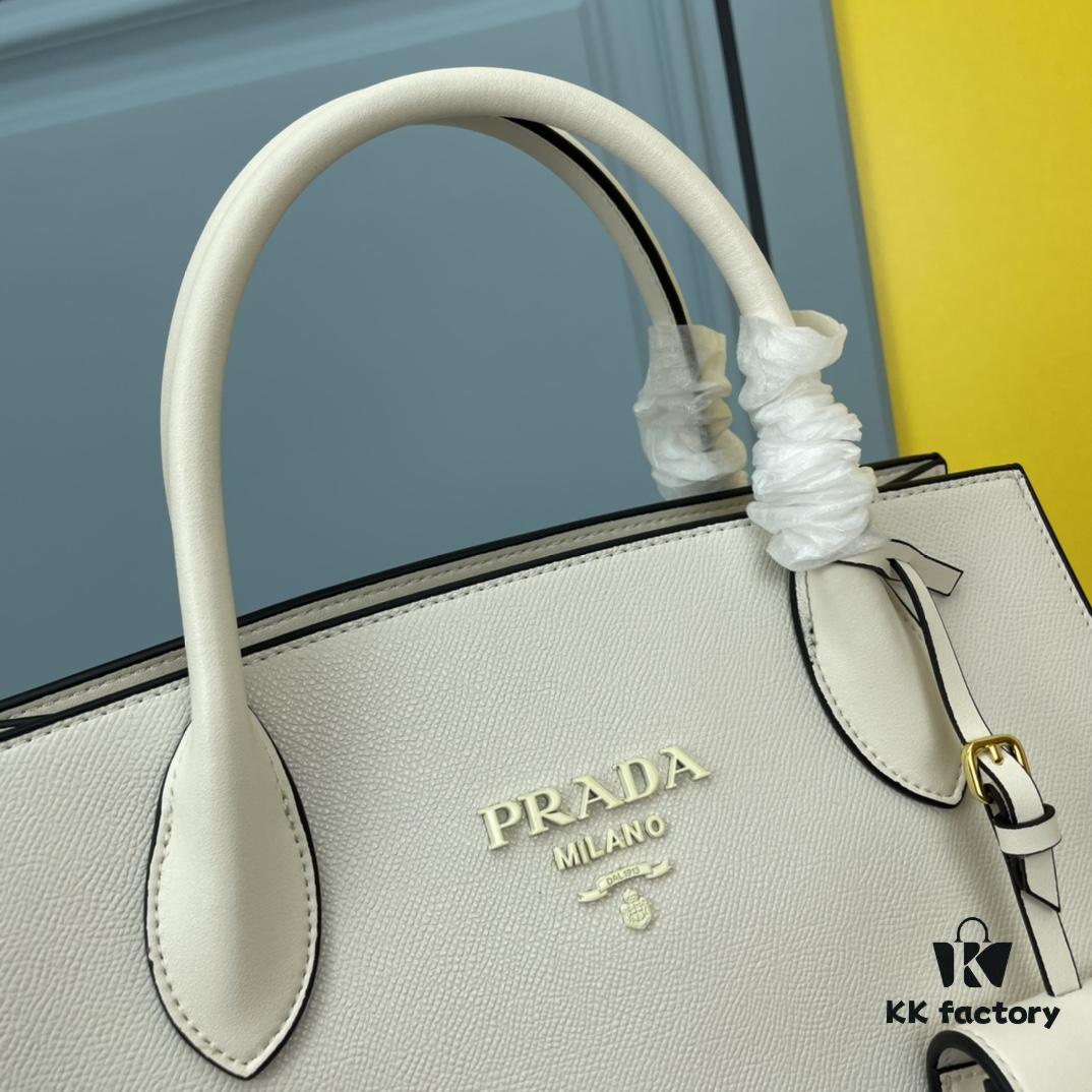 High-Quality Counter Product PRADA #66158 Premium Imported Coarse Cross Cowhide with Calfskin 175 OEM Code Enamel Same-Color Logo Pendant Classic and Unique Charm Fashionable and Elegant 33x24x15cm