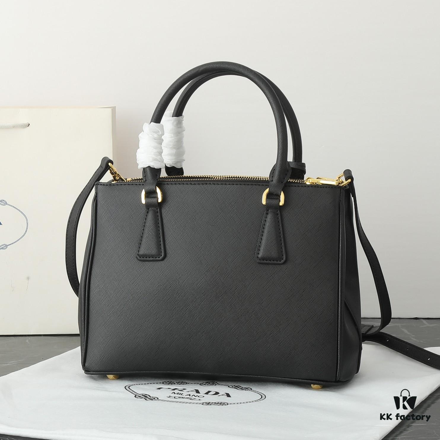 6930b9d86e68136f4d9ae5f7 House Super Hot Killer Bag, Saffiano Leather, Dual Top Handles, Detachable Adjustable Leather Shoulder Strap, Gold-Tone Hardware, Triangle Logo with Metal Lettering on Leather, Snap Button Closure on Side, Two Outer Zip Pockets, Three Interior Pockets Including One with Zipper, Prada-Branded Lining