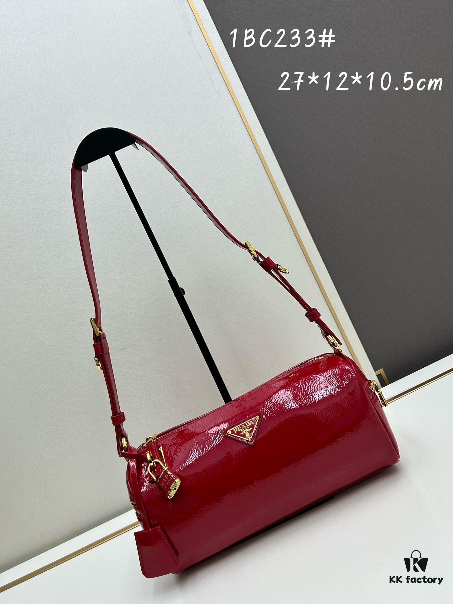 6930bada6e68136f4d9ae798 PRADA New Arrival Genuine Full-Grain Wrinkled Lacquer Calfskin & Suede Shoulder Bag - Original Quality, Matching Store Hardware