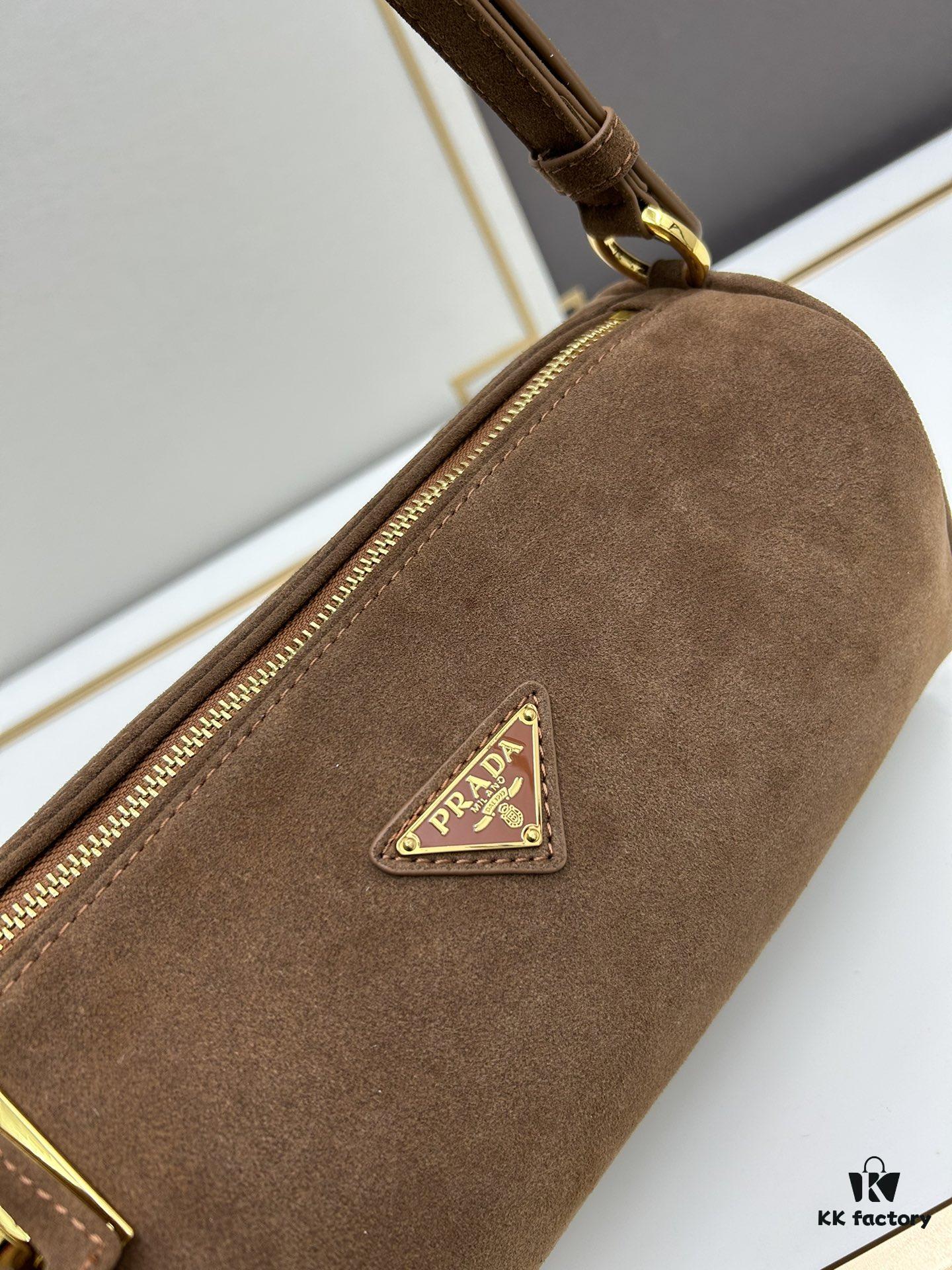 6930badc6e68136f4d9ae79e PRADA New Arrival Original Quality Full-Grain Wrinkled Lacquer Calfskin and Suede Lock Bag with Gold-Tone Hardware