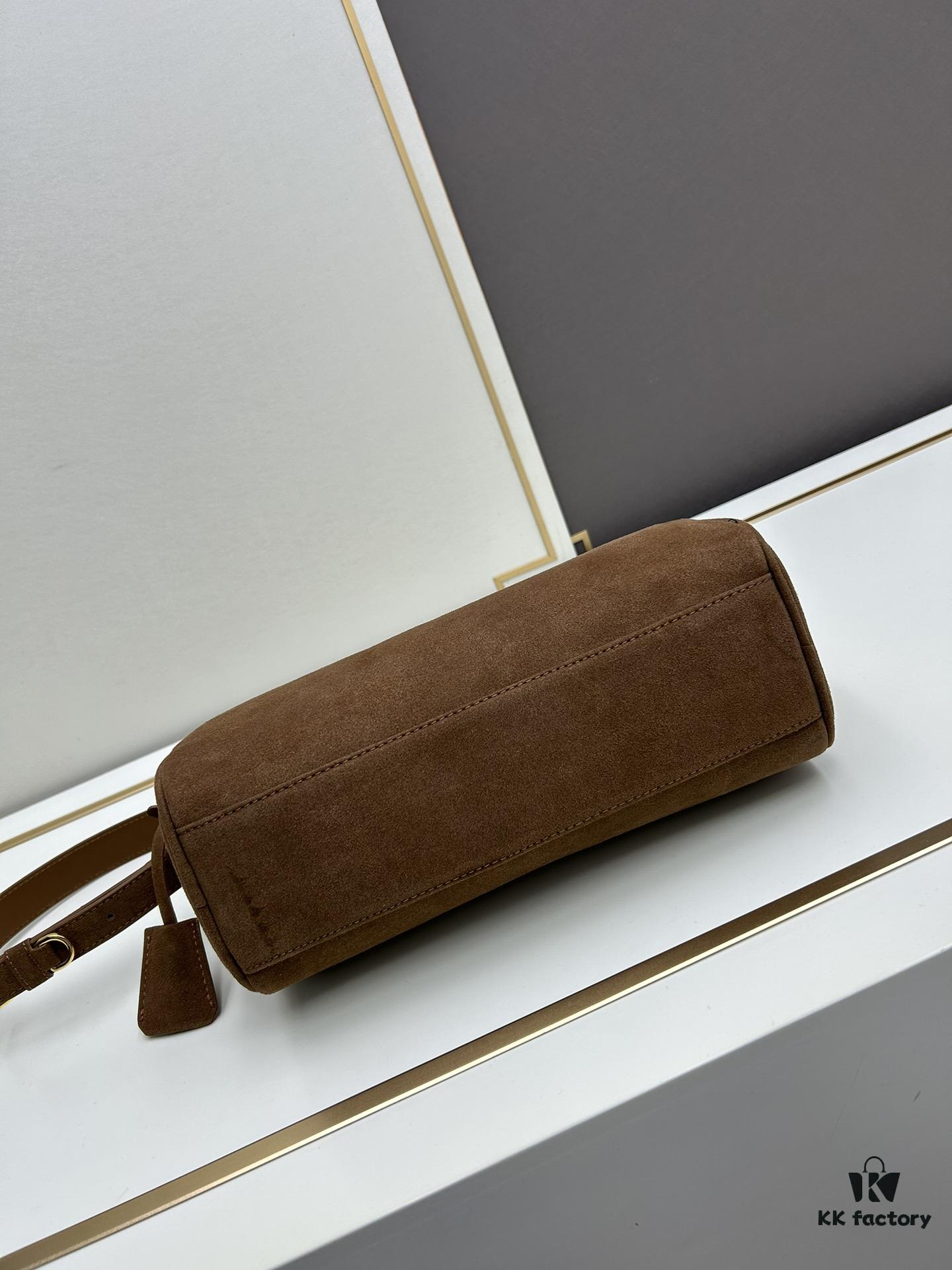 6930badf6e68136f4d9ae79f PRADA New Arrival Original Quality Full-Grain Wrinkled Lacquer Calfskin and Suede Lock Bag with Gold-Tone Hardware