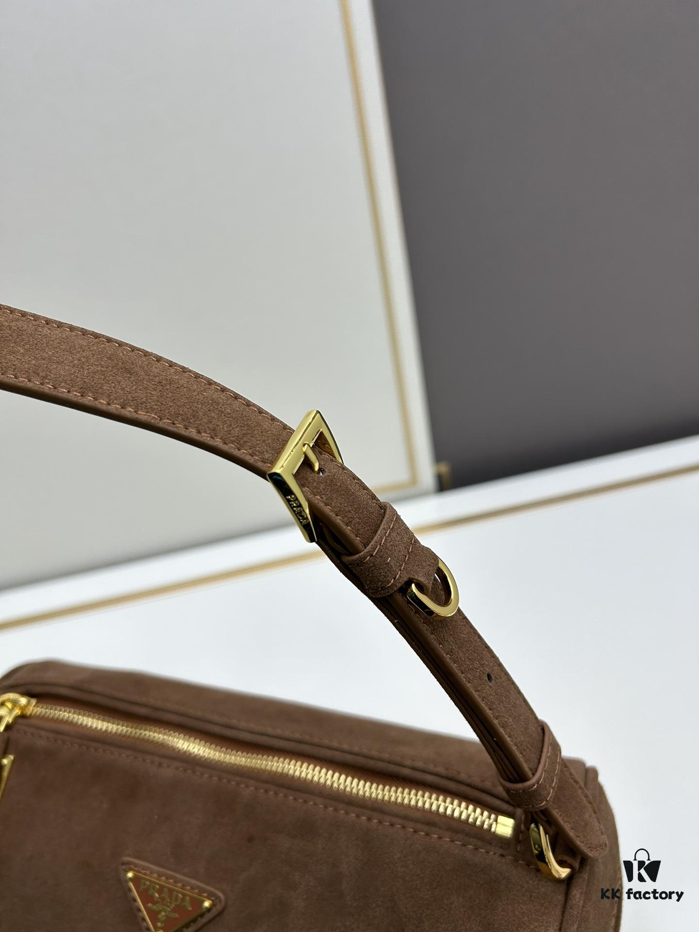 6930badf6e68136f4d9ae7a1 PRADA New Arrival Original Quality Full-Grain Wrinkled Lacquer Calfskin and Suede Lock Bag with Gold-Tone Hardware