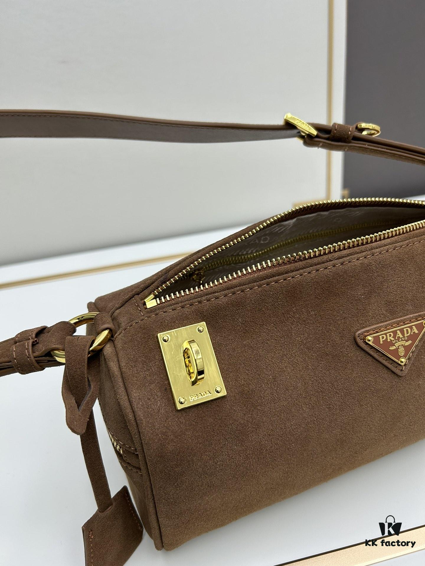 6930bae06e68136f4d9ae7a2 PRADA New Arrival Original Quality Full-Grain Wrinkled Lacquer Calfskin and Suede Lock Bag with Gold-Tone Hardware
