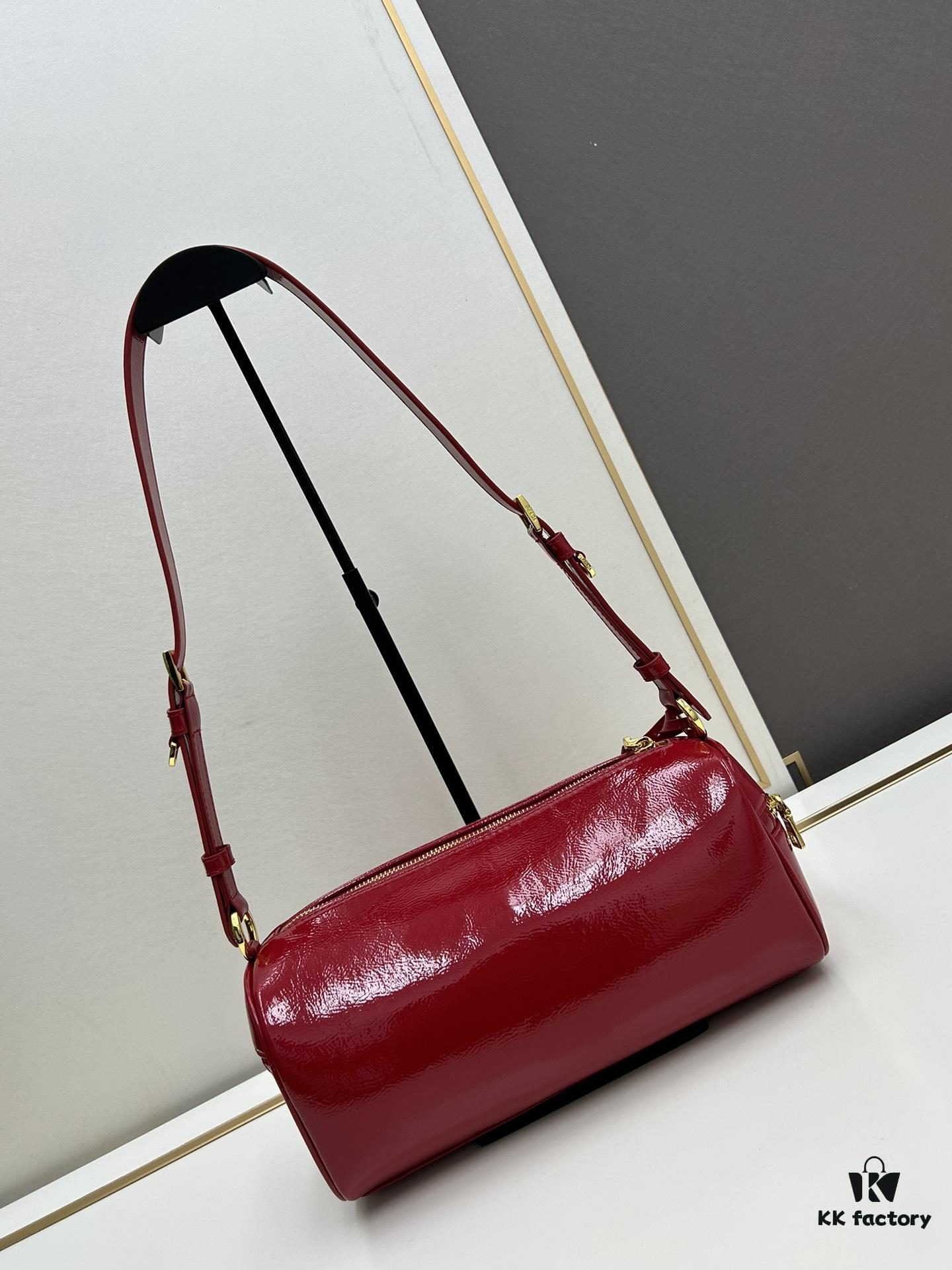 6930bae16e68136f4d9ae7a5 PRADA Genuine Full-Grain Wrinkled Lacquer Calfskin & Suede Shoulder Bag - Original Order Quality with Matching Store Hardware