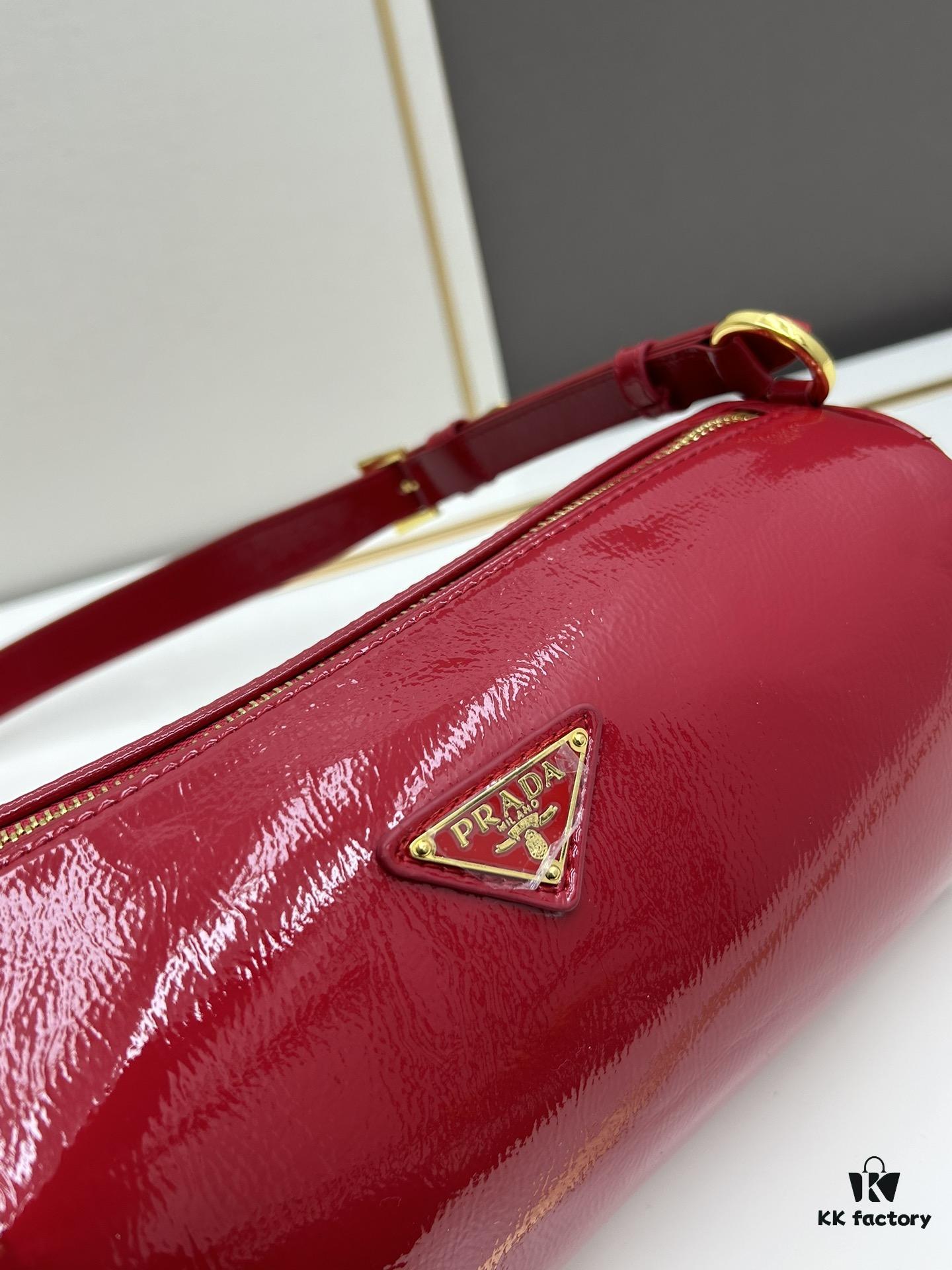6930bae16e68136f4d9ae7a6 PRADA Genuine Full-Grain Wrinkled Lacquer Calfskin & Suede Shoulder Bag - Original Order Quality with Matching Store Hardware