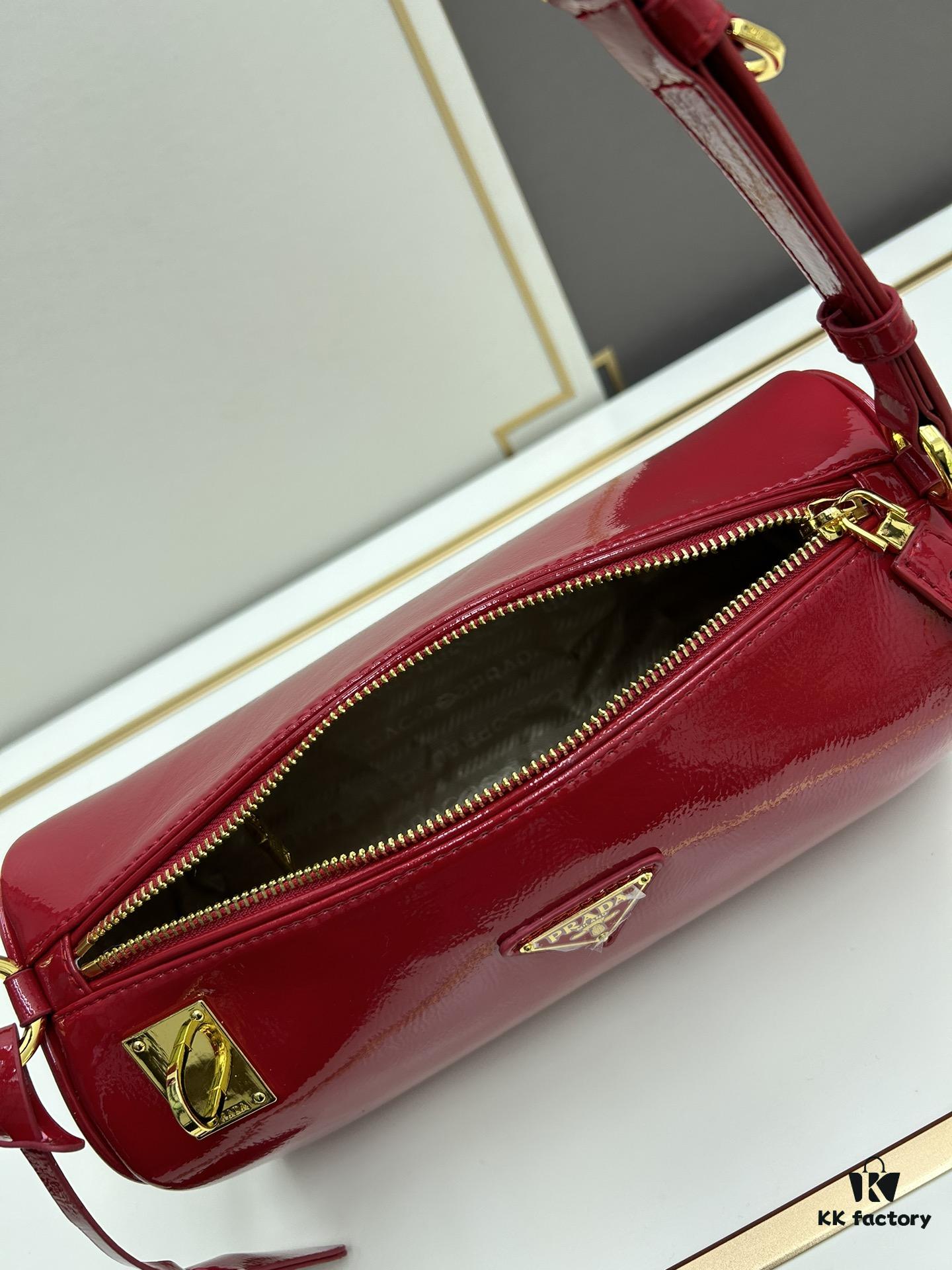 6930bae36e68136f4d9ae7a7 PRADA Genuine Full-Grain Wrinkled Lacquer Calfskin & Suede Shoulder Bag - Original Order Quality with Matching Store Hardware
