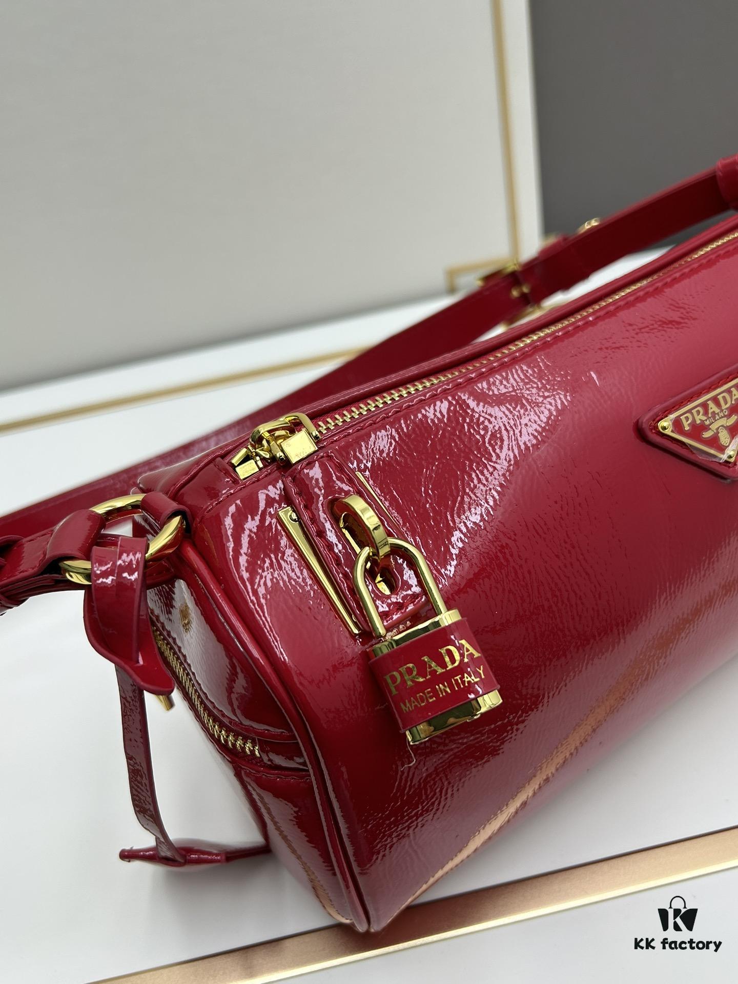 6930baee6e68136f4d9ae7b8 PRADA Genuine Full-Grain Wrinkled Lacquer Calfskin & Suede Shoulder Bag - Original Order Quality with Matching Store Hardware
