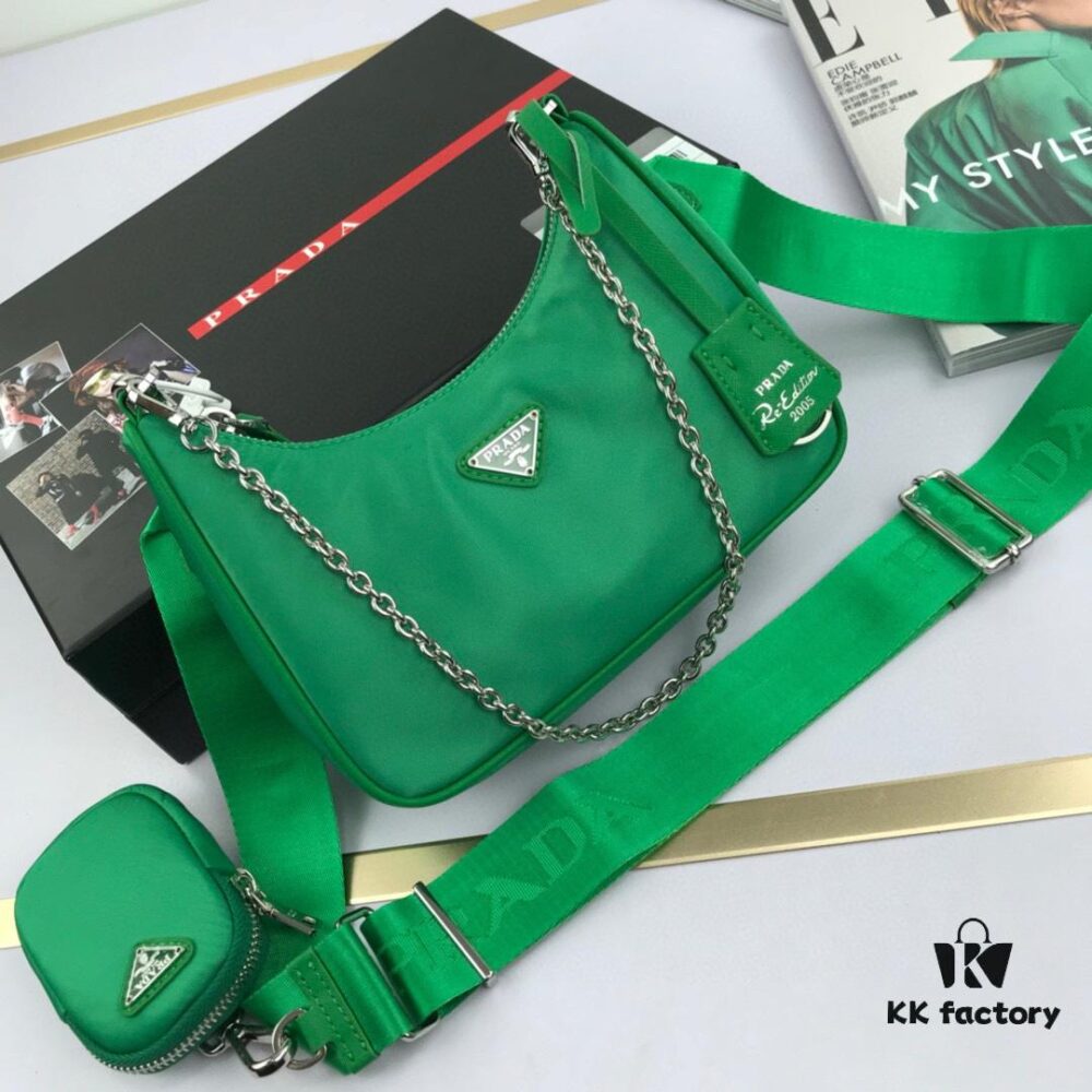 6930bbf06e68136f4d9ae96e Top Quality Replica Prada New Nylon Hobo Bag | 1BH204 | Chain Handle Design | Adjustable Strap with Pendant | Three Ways to Wear