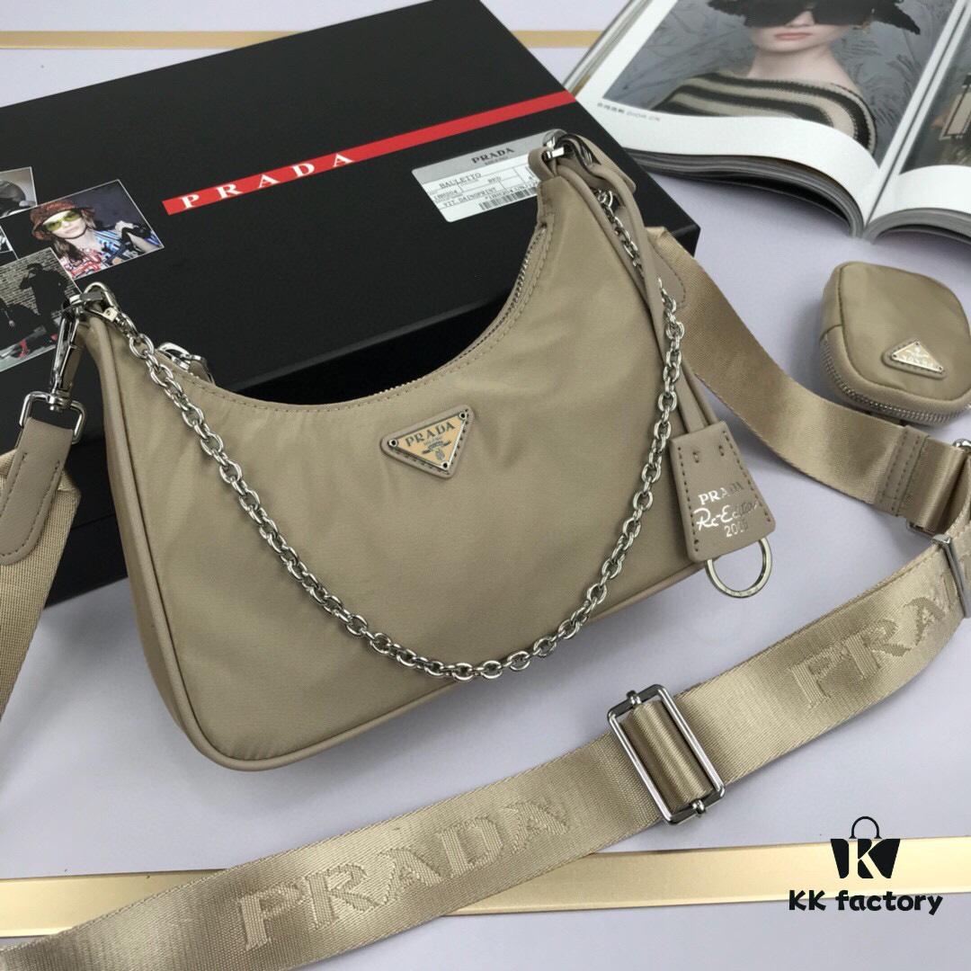 6930bbf26e68136f4d9ae972 Top Quality Replica Prada New Nylon Hobo Bag | 1BH204 | Chain Handle Design | Adjustable Strap with Pendant | Three Ways to Wear