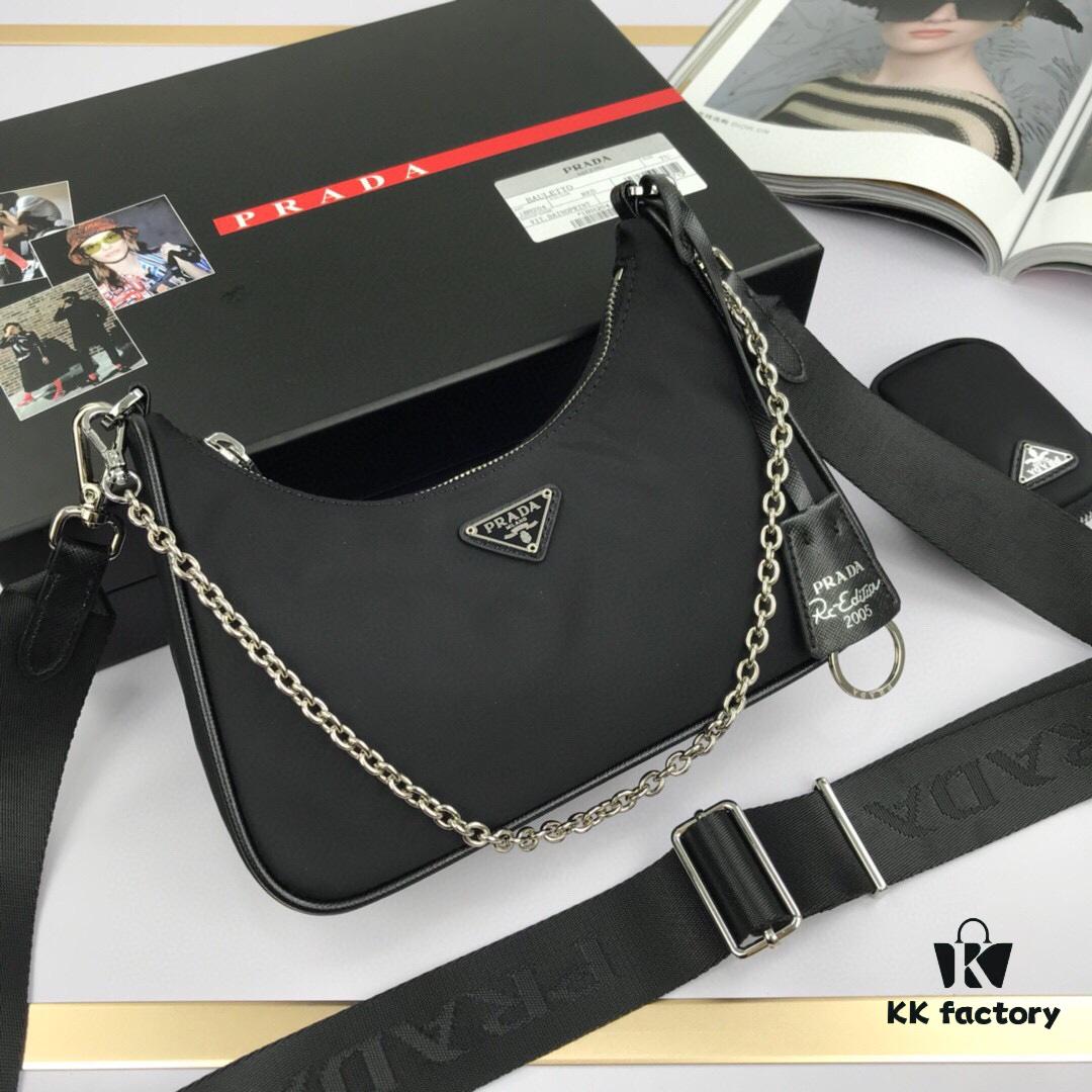 6930bbfc6e68136f4d9ae982 Top Quality Replica Prada New Nylon Hobo Bag | 1BH204 | Chain Handle Design | Adjustable Strap with Pendant | Three Ways to Wear