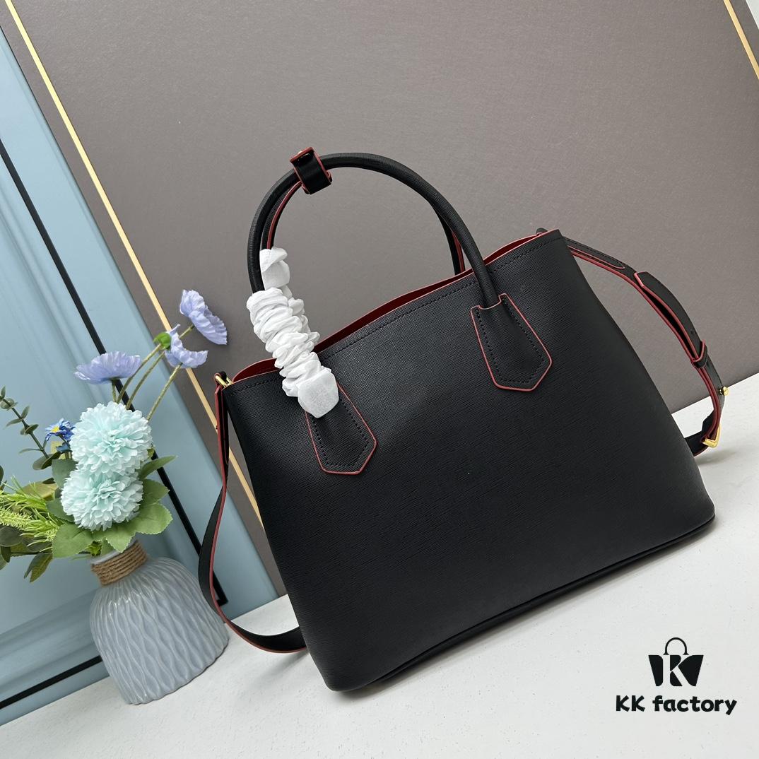 PRADA 2756# Original Top Layer Cross-Texture Cowhide Handbag