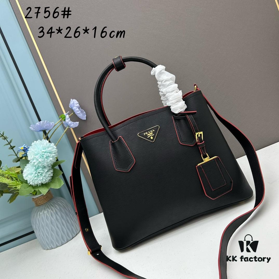 PRADA 2756# Original Top Layer Cross-Texture Cowhide Handbag