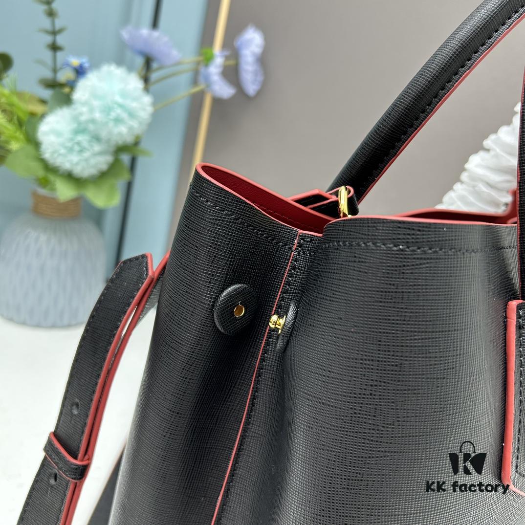 PRADA 2756# Original Top Layer Cross-Texture Cowhide Handbag