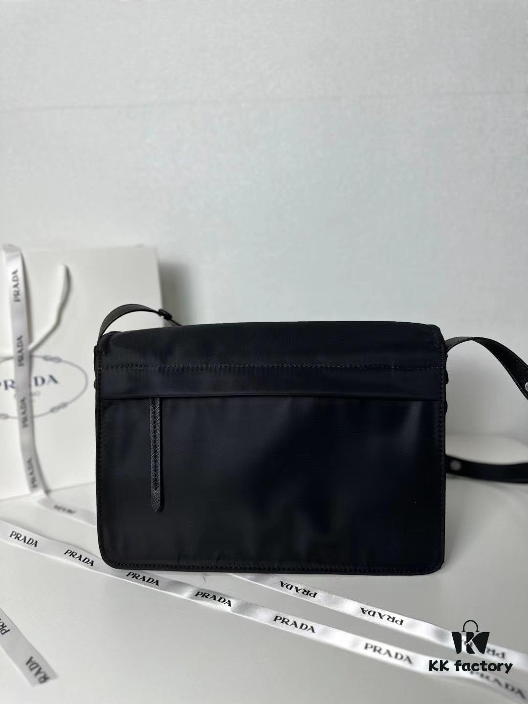 PRADA Small Size Genuine Leather Trim Imported Parachute Fabric Bag