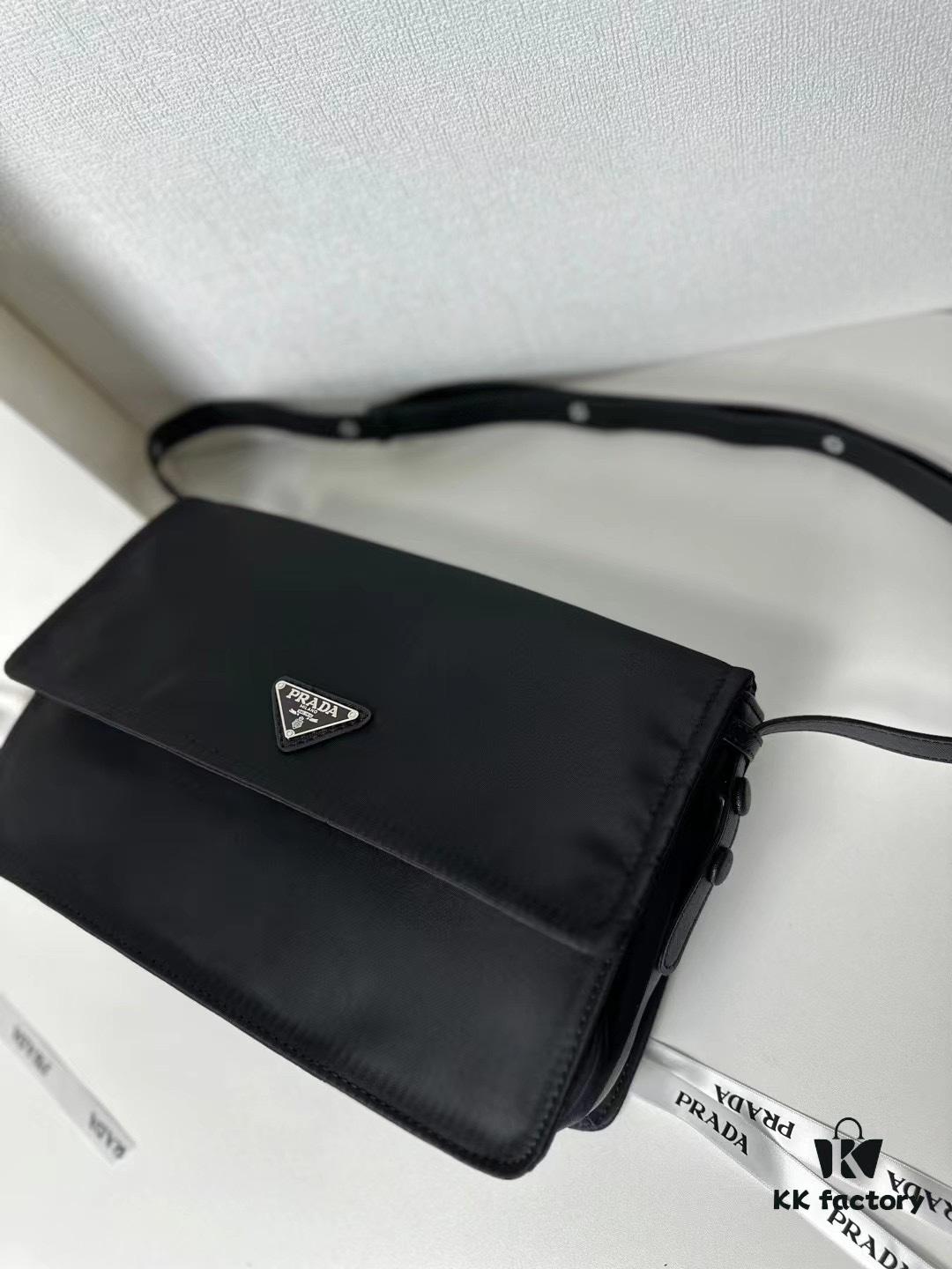 PRADA Small Size Genuine Leather Trim Imported Parachute Fabric Bag