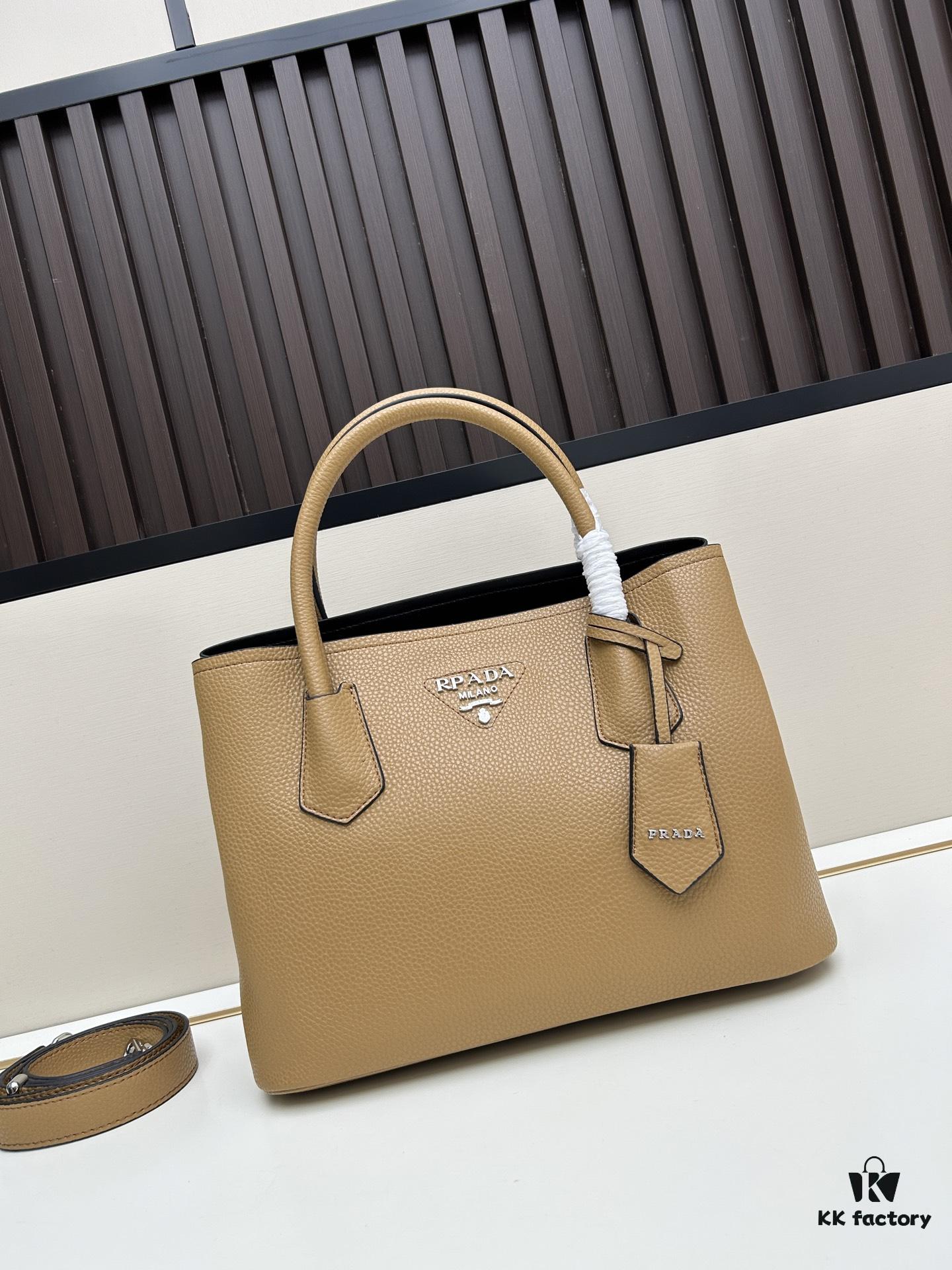 Upgraded Large Size 🌹 PRADA DoubleBag Tote Bag, New Arrival (Large Version), Fine Cracked Calfskin Leather