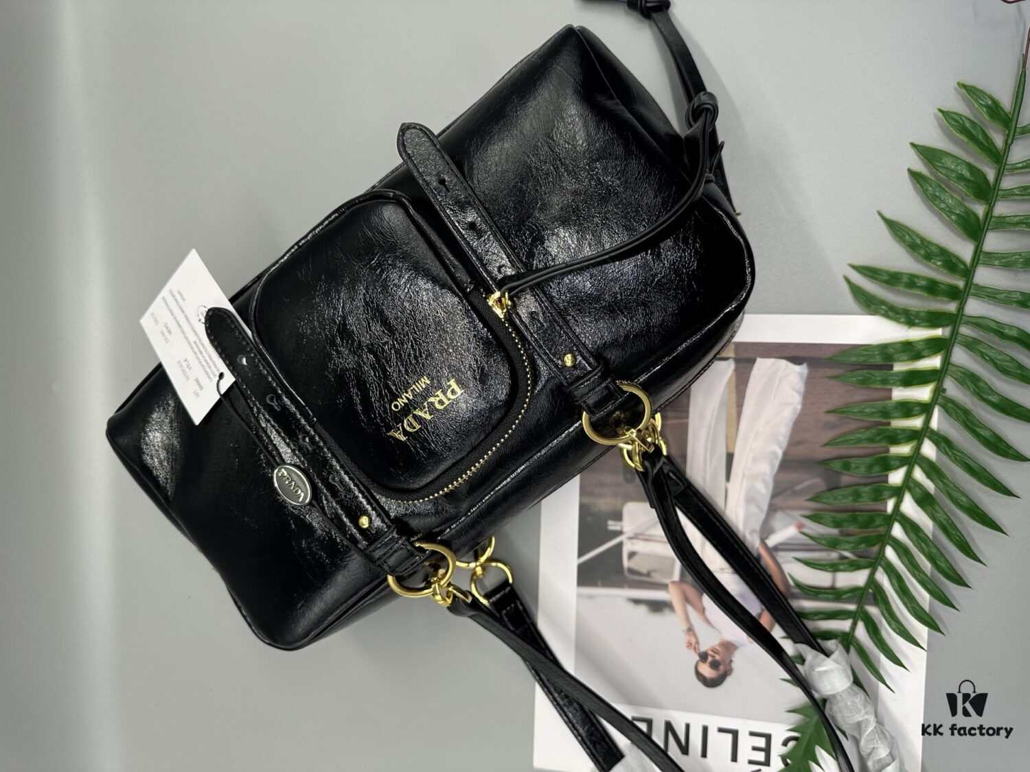 Prada New Dangle Handbag in Oil-Waxed Leather, Top Handle or Shoulder Bag