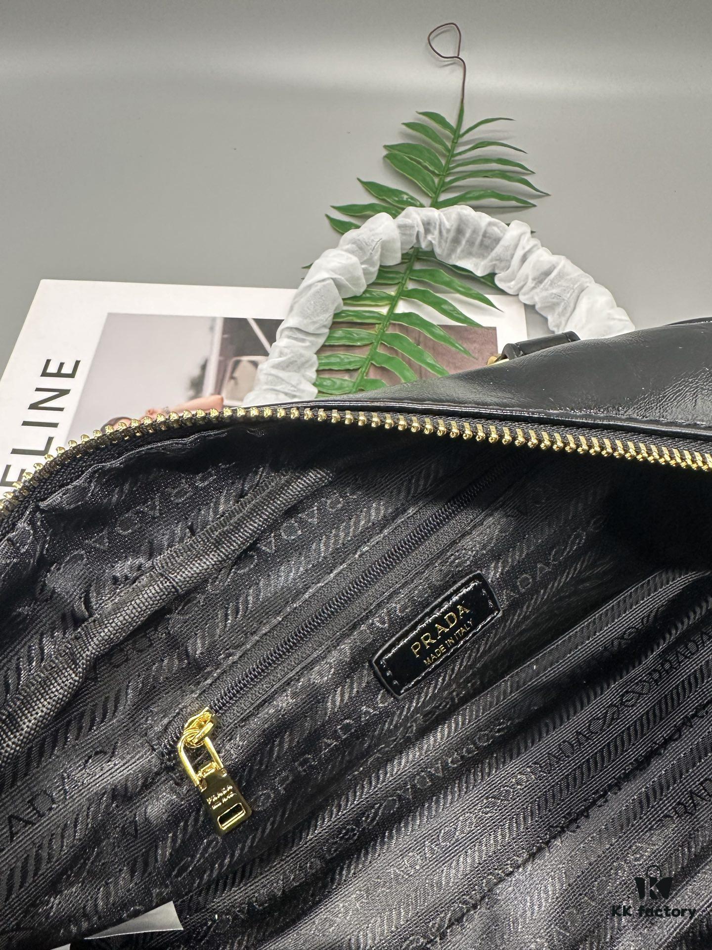 Prada New Dangle Handbag in Oil-Waxed Leather, Top Handle or Shoulder Bag