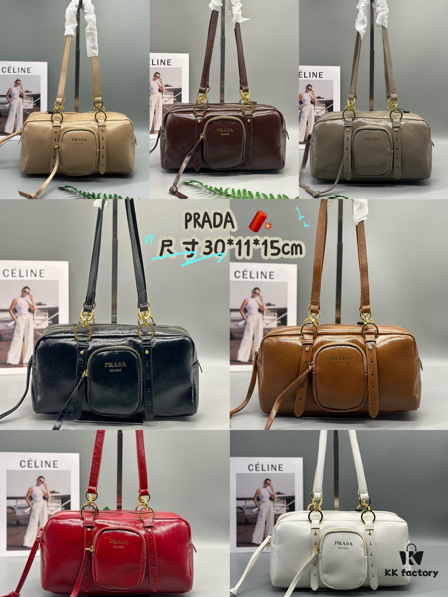 Prada New Dangle Handbag in Oil-Waxed Leather, Top Handle or Shoulder Bag