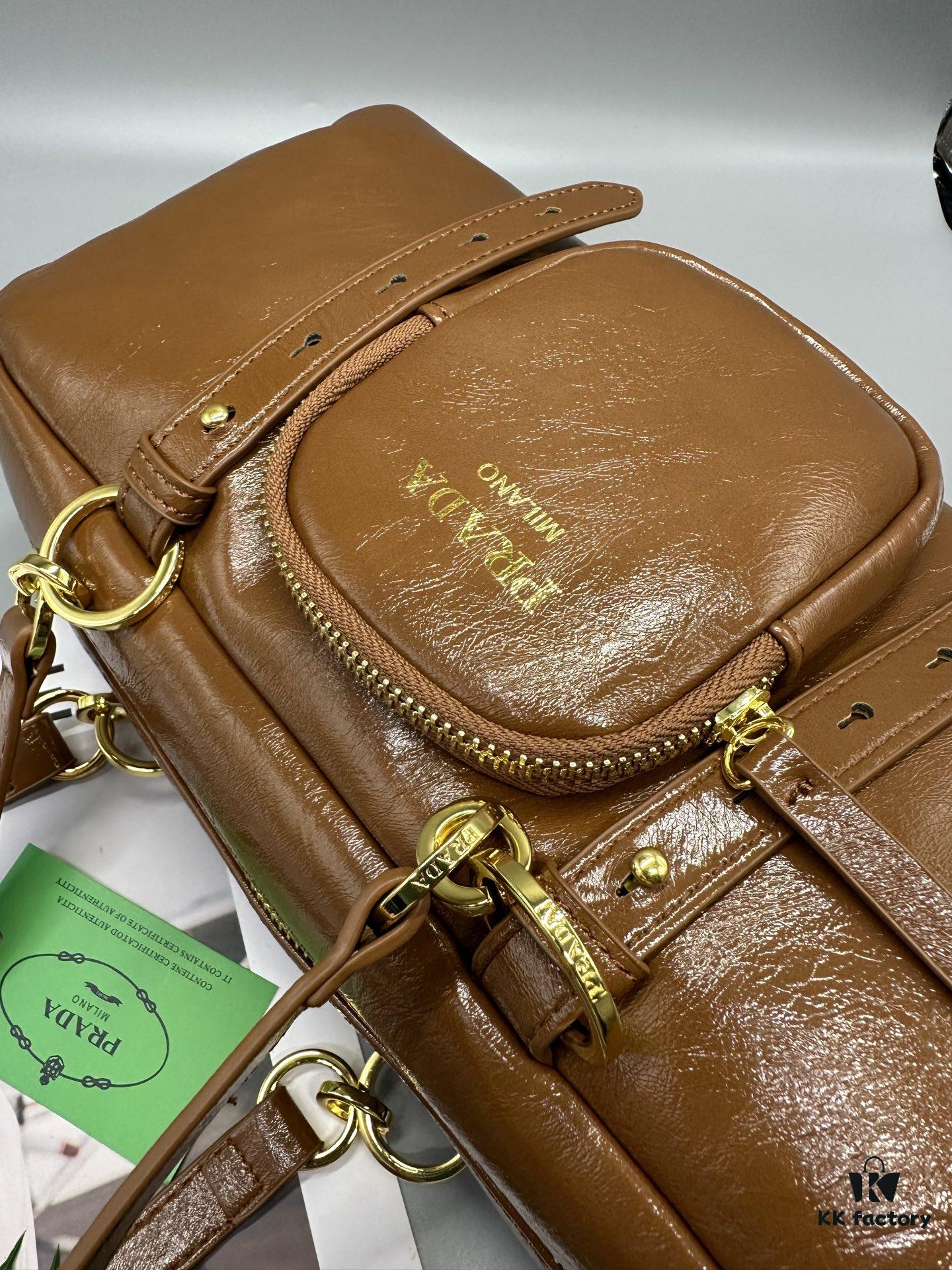 Prada New Dangle Handbag in Oil-Waxed Leather, Tote and Shoulder Bag