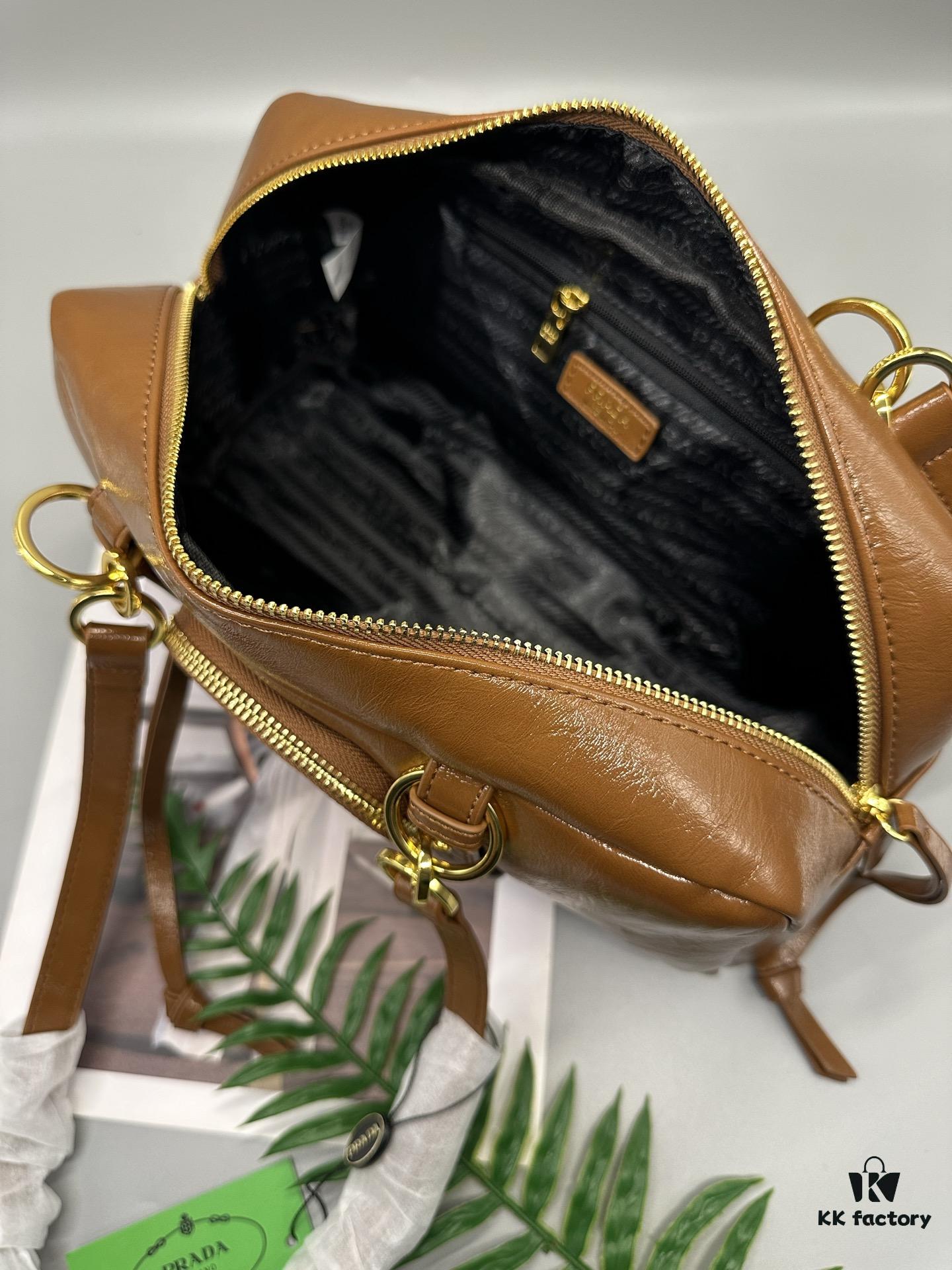 Prada New Dangle Handbag in Oil-Waxed Leather, Tote and Shoulder Bag