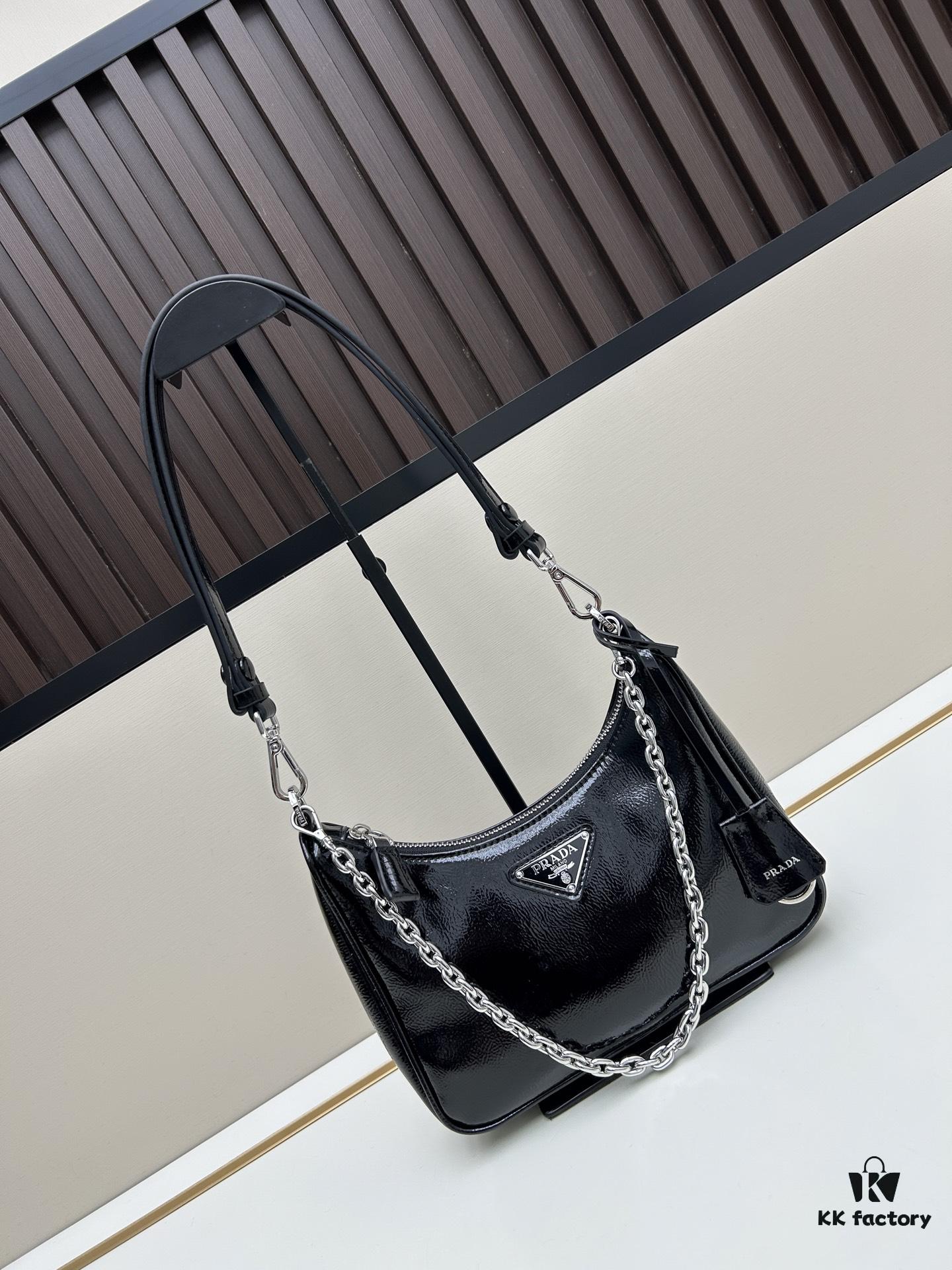 6930be5c6e68136f4d9aed6f PRADA Re-Edition NaplaK Women's Shoulder or Crossbody Bag in Enamel Leather with Box 🎁