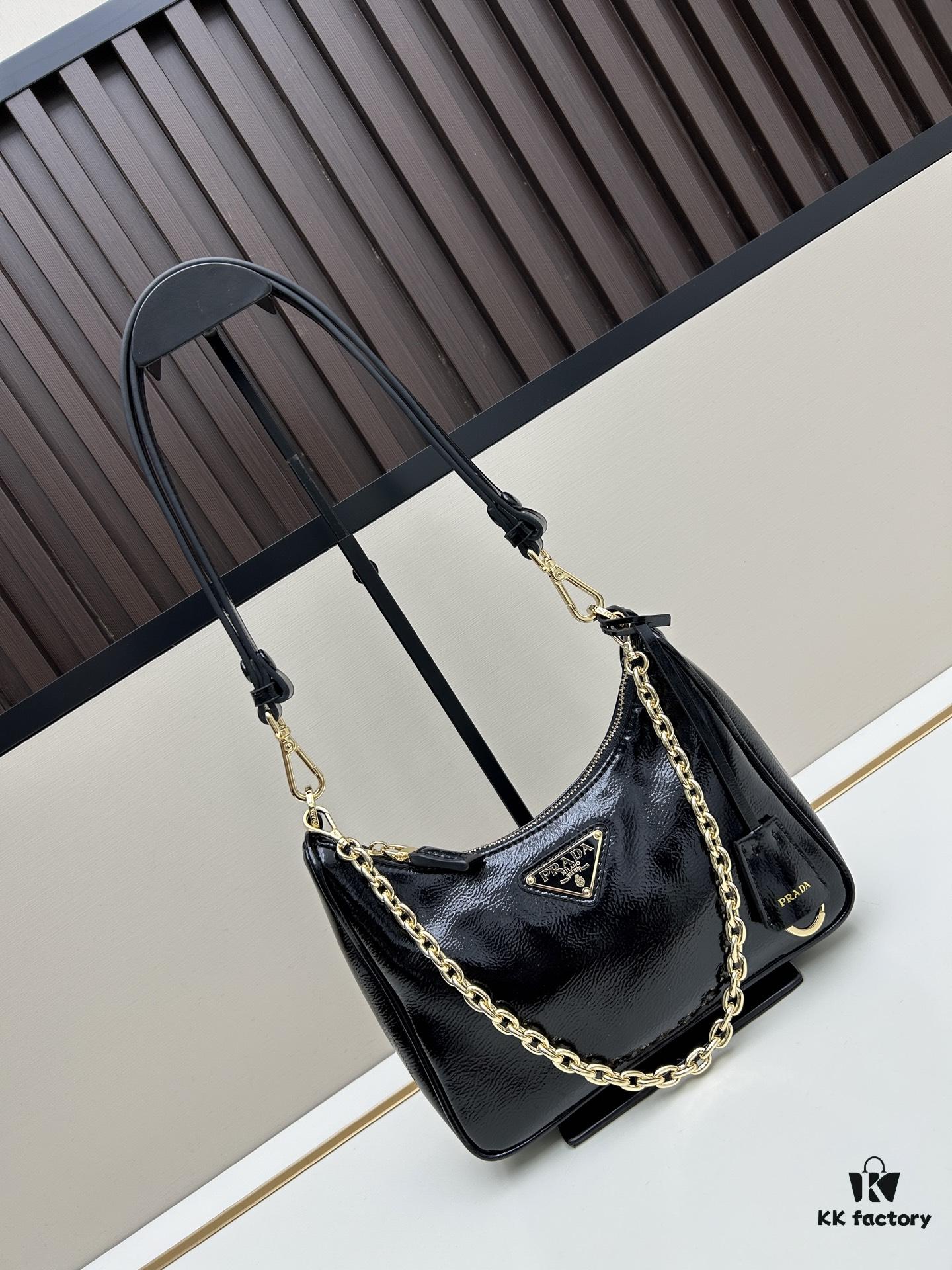 6930be626e68136f4d9aed76 Enamel Calfskin Leather Shoulder Bag with Box 🎁 PRADA Re-Edition NaplaK Women's Crossbody or Shoulder Bag
