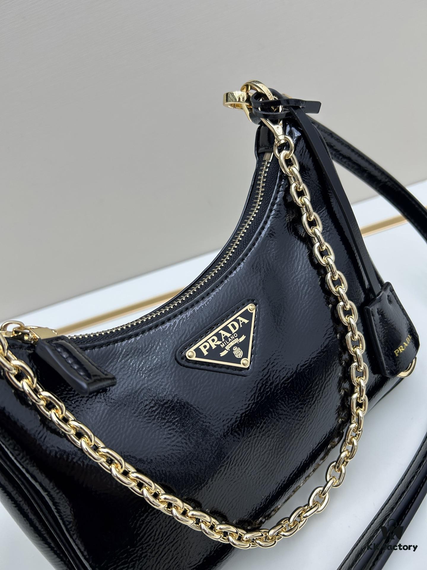6930be646e68136f4d9aed79 Enamel Calfskin Leather Shoulder Bag with Box 🎁 PRADA Re-Edition NaplaK Women's Crossbody or Shoulder Bag