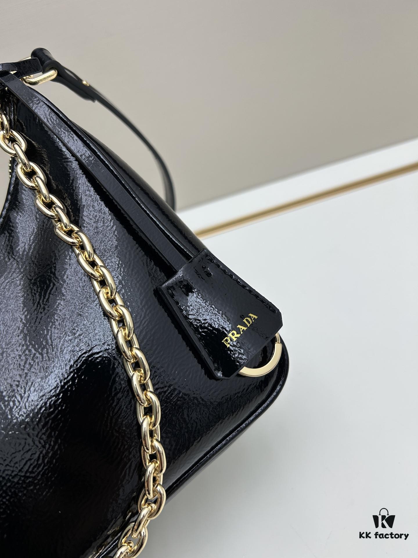 6930be656e68136f4d9aed7b Enamel Calfskin Leather Shoulder Bag with Box 🎁 PRADA Re-Edition NaplaK Women's Crossbody or Shoulder Bag