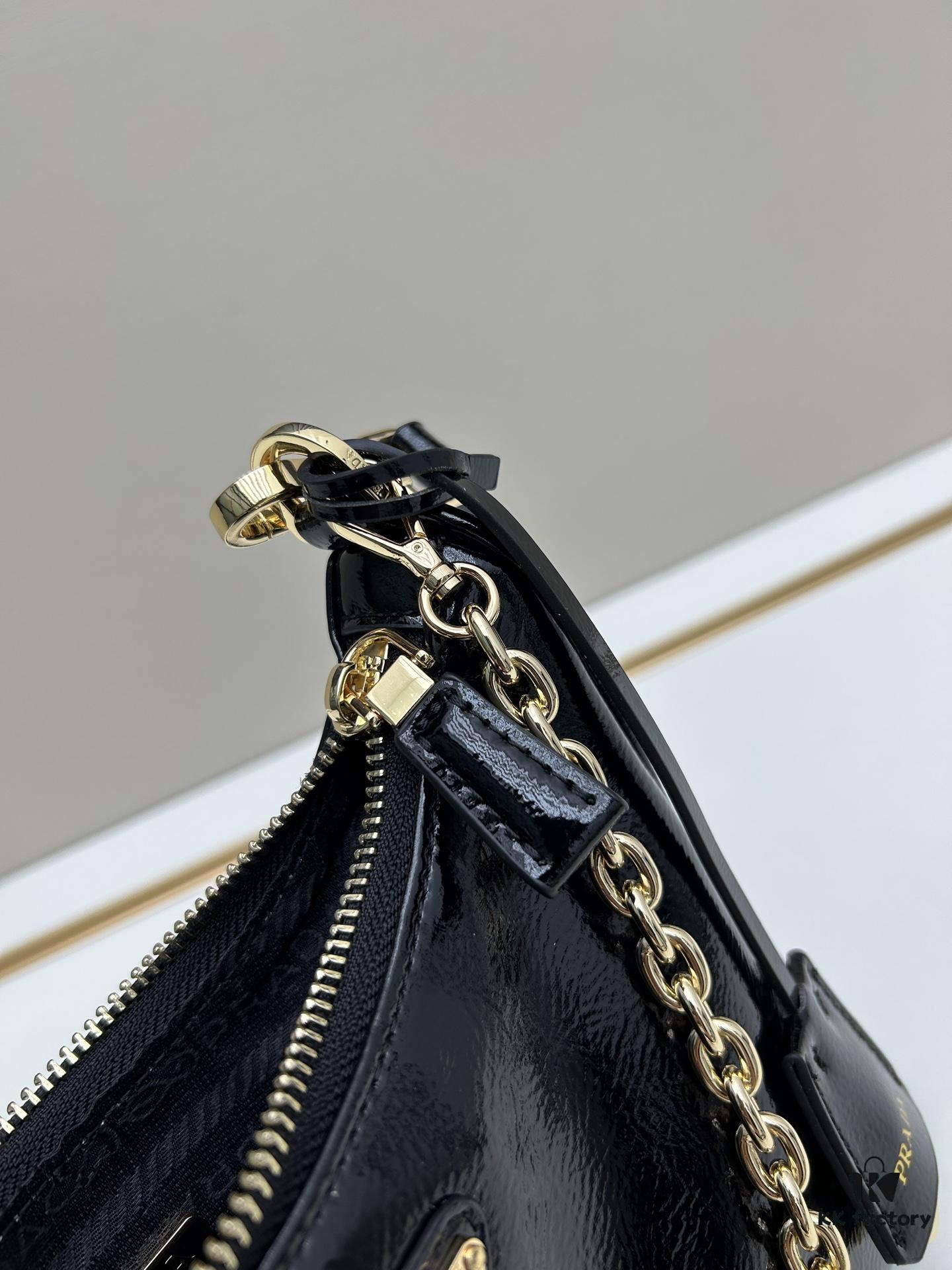 6930be656e68136f4d9aed7d Enamel Calfskin Leather Shoulder Bag with Box 🎁 PRADA Re-Edition NaplaK Women's Crossbody or Shoulder Bag